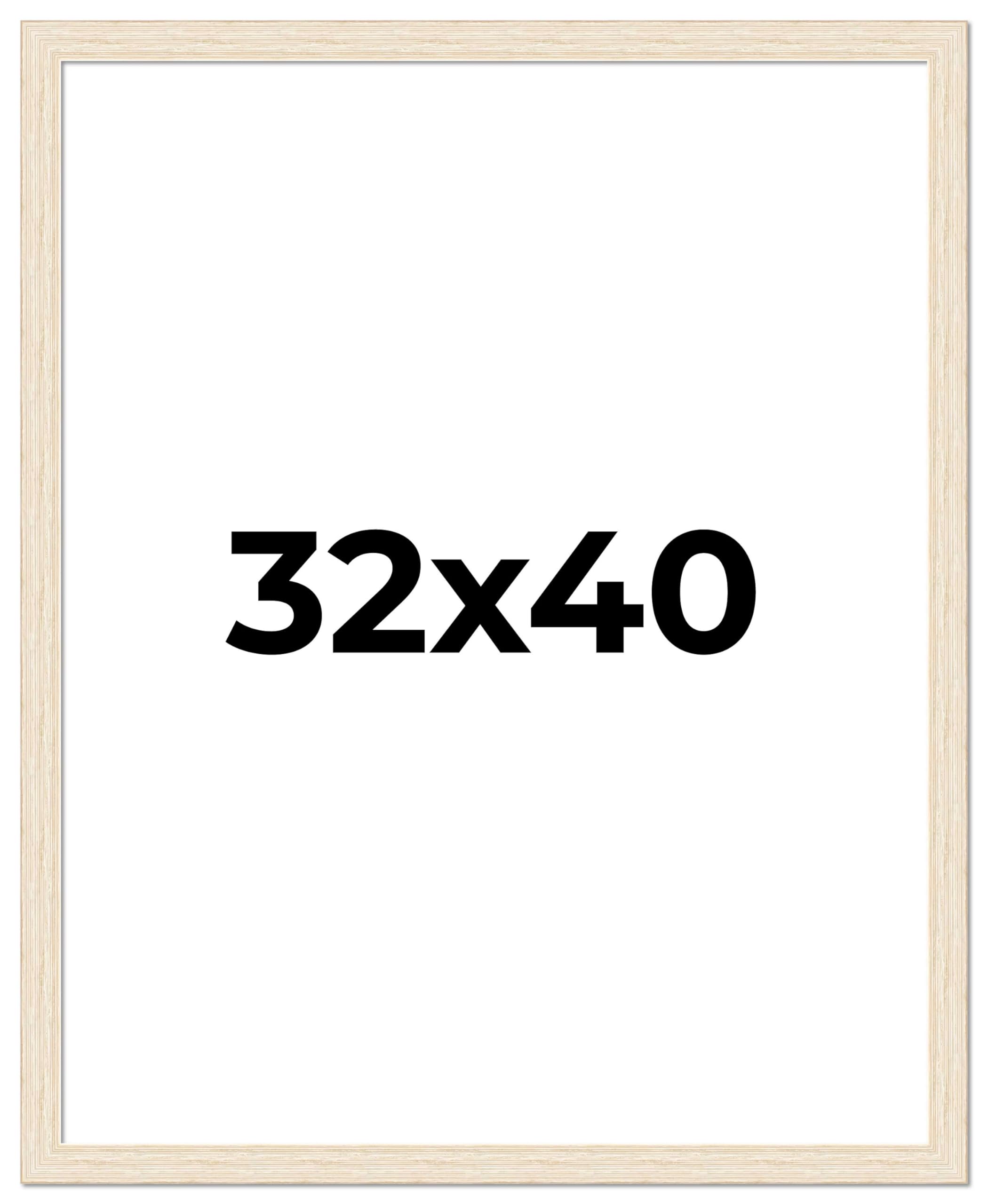 32x40 White Wash Distressed Wood Picture Frame - Solid Aged Washed Wood Photo Frame with UV Acrylic, Foam Backing & Hanging Hardware - Perfect for Posters, Artwork & Home Decor