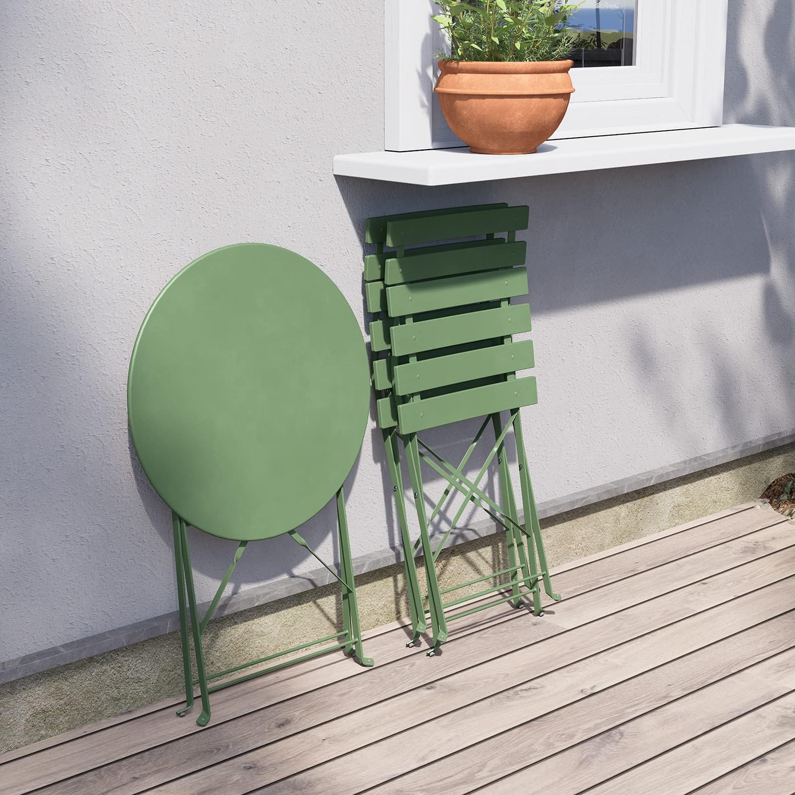 Premium Folding Patio Bistro Set - 3-Piece Outdoor Furniture with Table & Chairs in Sage Green - Perfect for Small Balconies, Gardens, and Backyard Relaxation