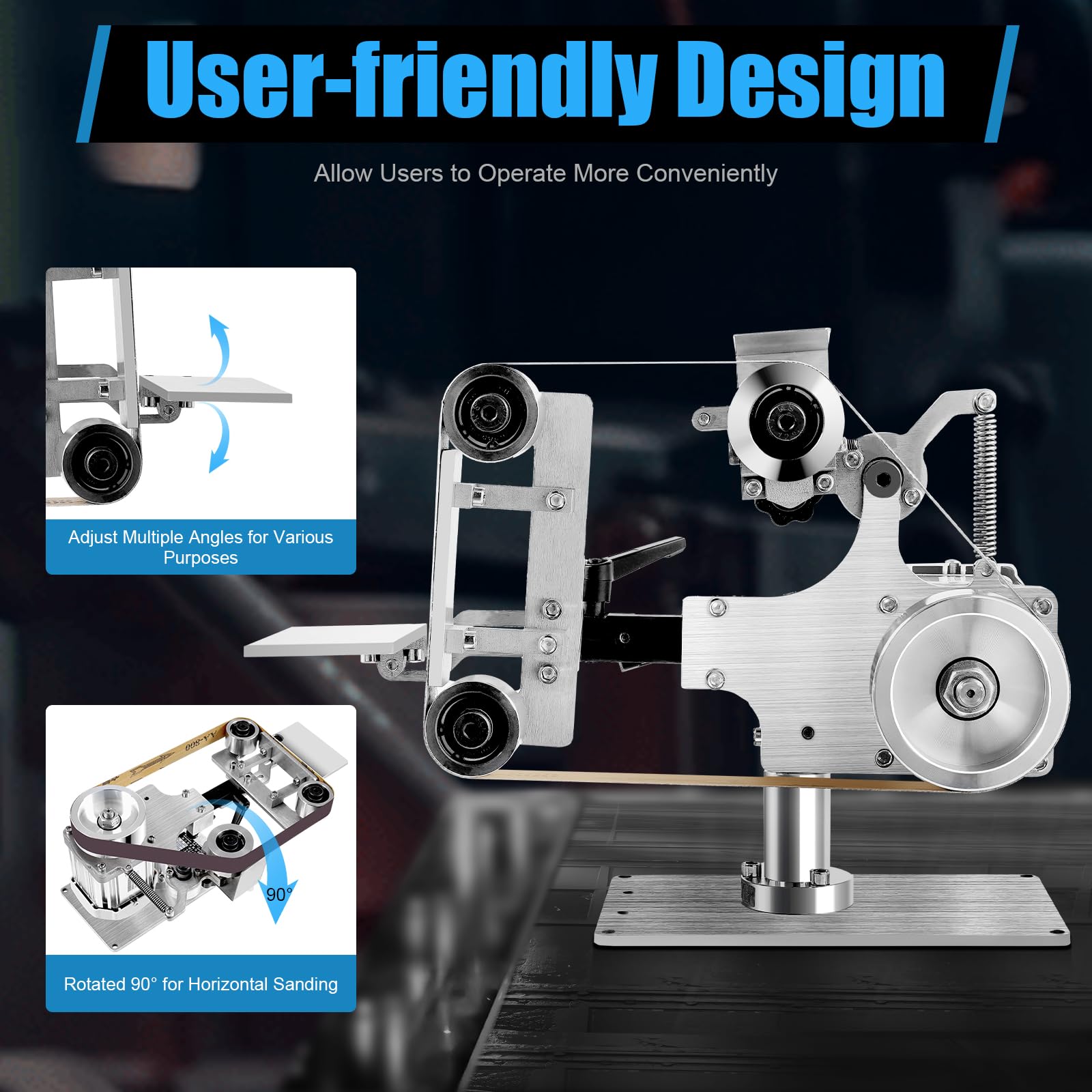DYRABREST 550W Brushless Motor Desktop Belt Sander - Multi-Function Grinder & Polisher for Wood, Metal Sharpening - Compact Horizontal Belt Machine for Home DIY & Workshop Projects