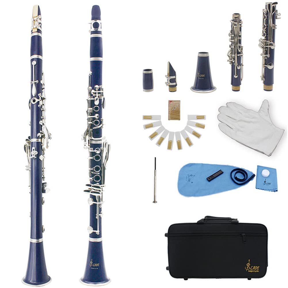 Professional Bb Clarinet 17 Keys with Reed, Hard Case & Accessories - Ebonite Beginner Clarinet for Students & Musicians | Perfect for School Bands, Practice & Performances