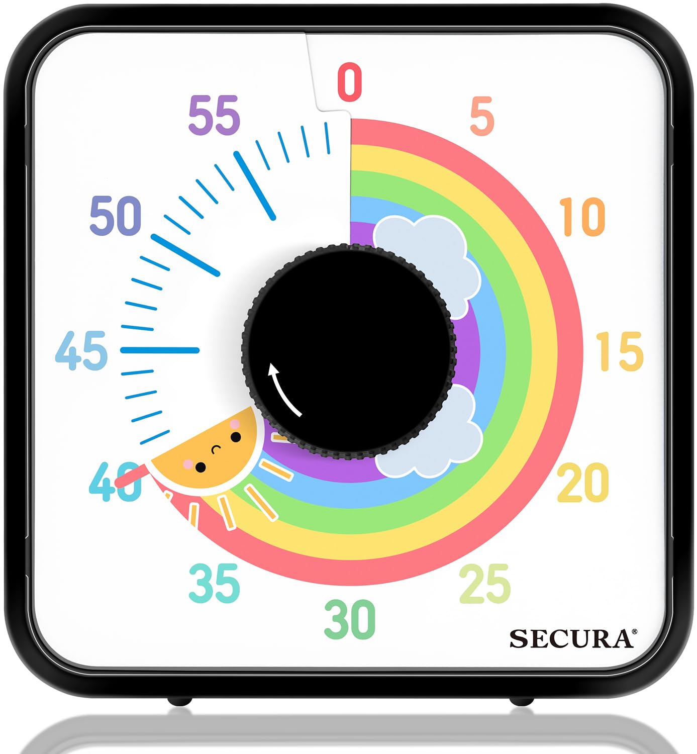 Secura 60-Minute Visual Timer with Magnetic Backing - 7.5 Inch Rainbow Countdown Clock for Classroom, Kitchen & Office - Durable Mechanical Timer for Kids, Teachers & Cooking - Perfect for Time Management & Learning Activities (Black & Sun)