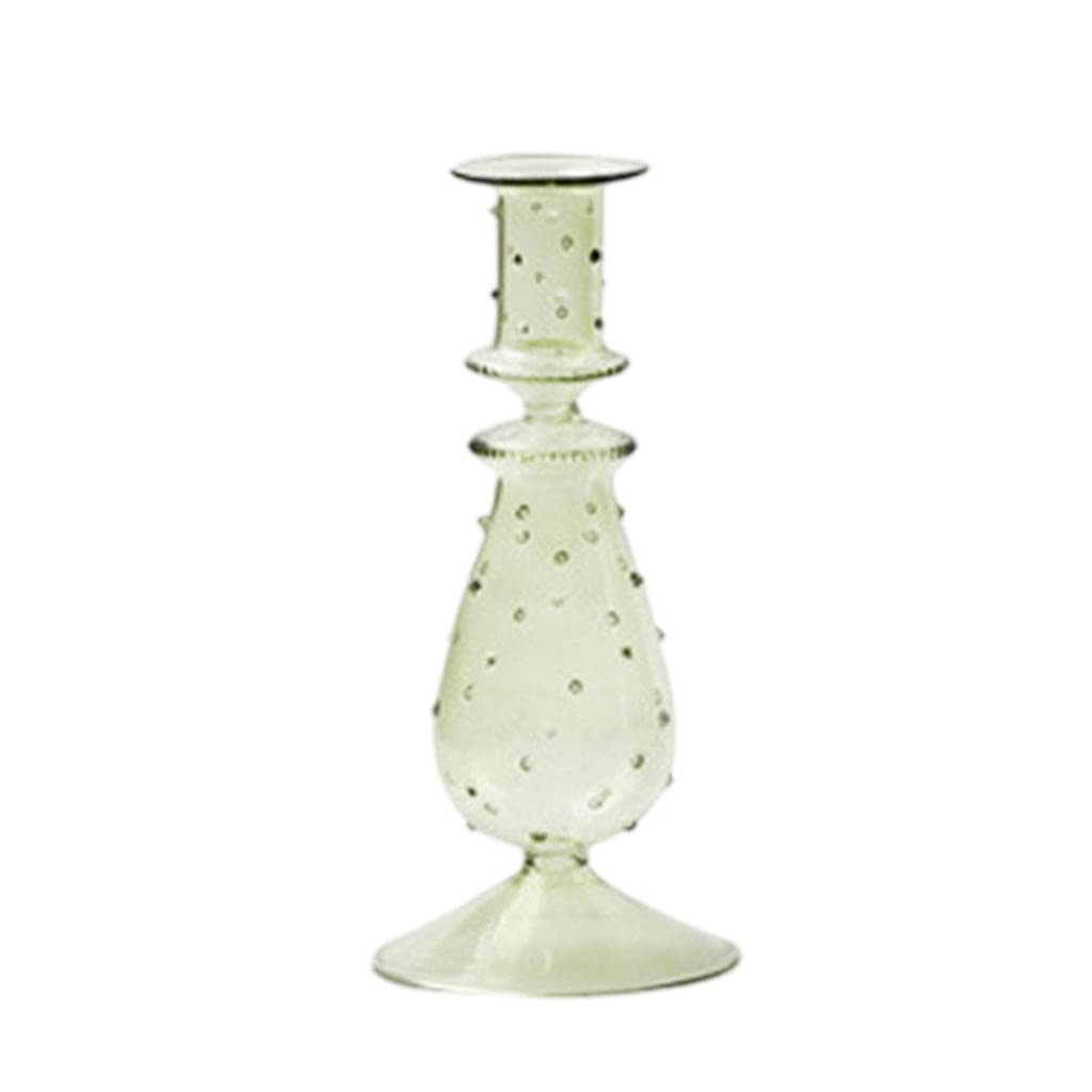 Baoblaze Glass Taper Candle Holder Set - 9x20.5cm Elegant Green Candlestick for Dining Table, Wedding Centerpiece, Romantic Dinner Decor & Home Decoration