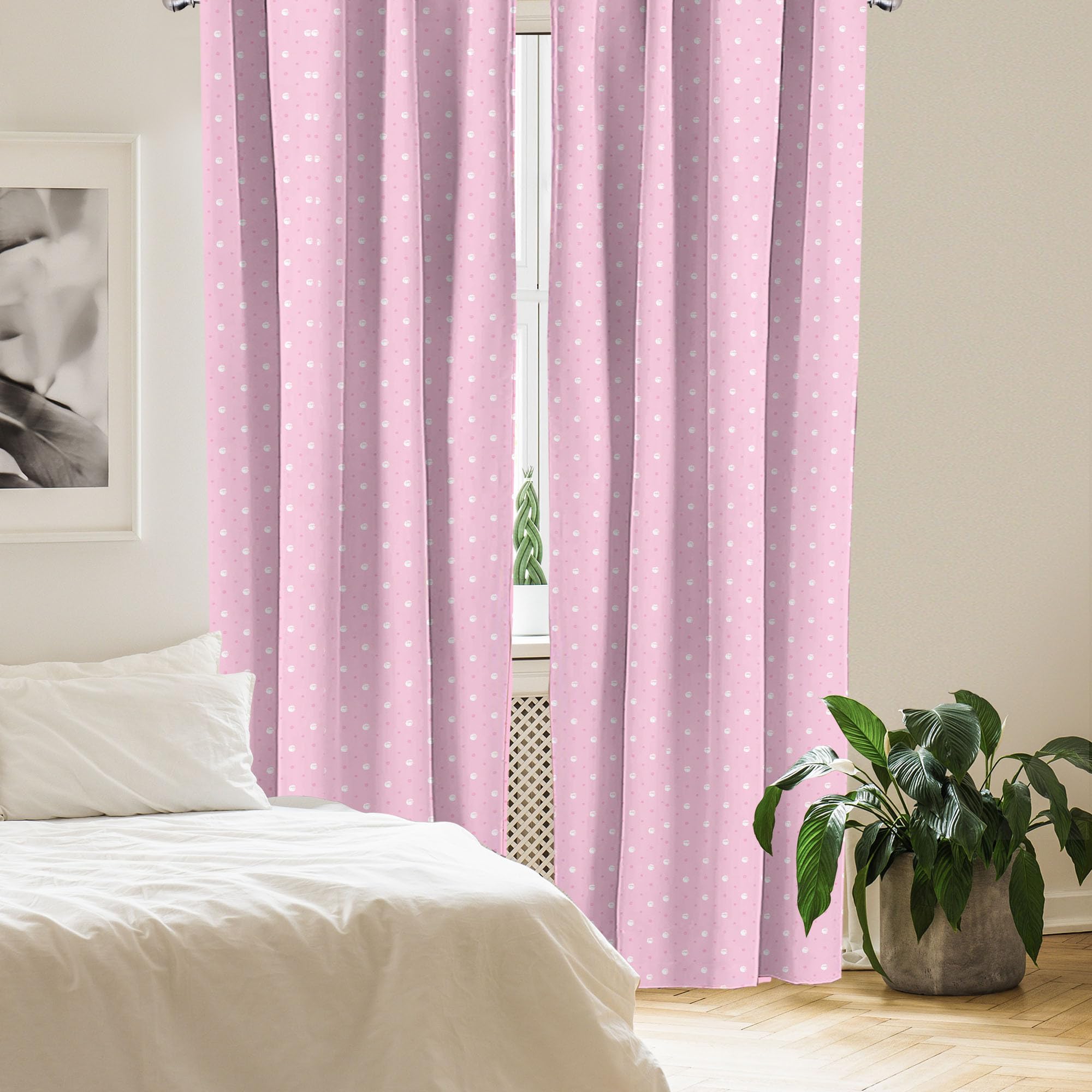 Ambesonne Pink Polka Dot Window Curtains - Lightweight 2-Panel Set with Rod Pocket, 28