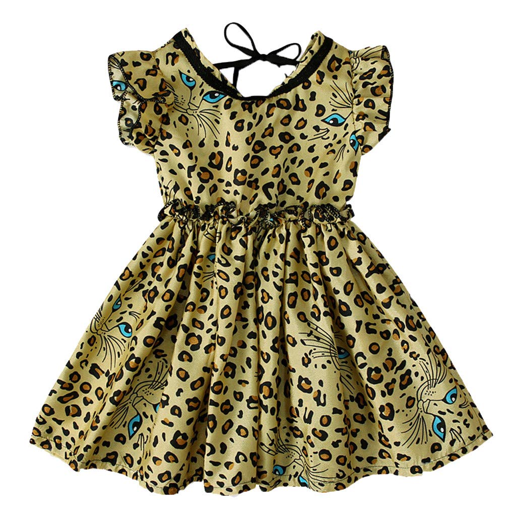 RUIG Summer Baby Leopard Print Ruffled Toddler Dress for Girls - Casual Princess A-Line Flare Dress in Black | Perfect for Playdates, Parties & Everyday Wear