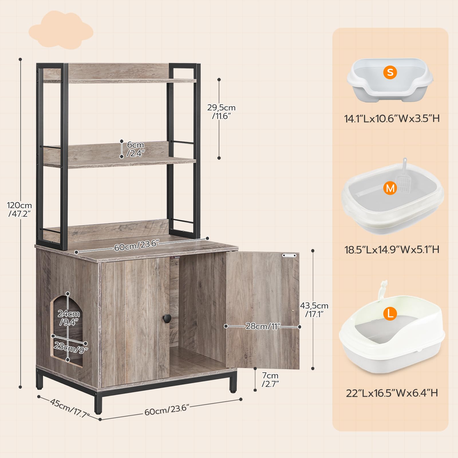 HOOBRO Wooden Cat Litter Box Enclosure with Shelves & Doors - Large Hidden Litter Box Furniture Cabinet for Most Litter Boxes, 23.6