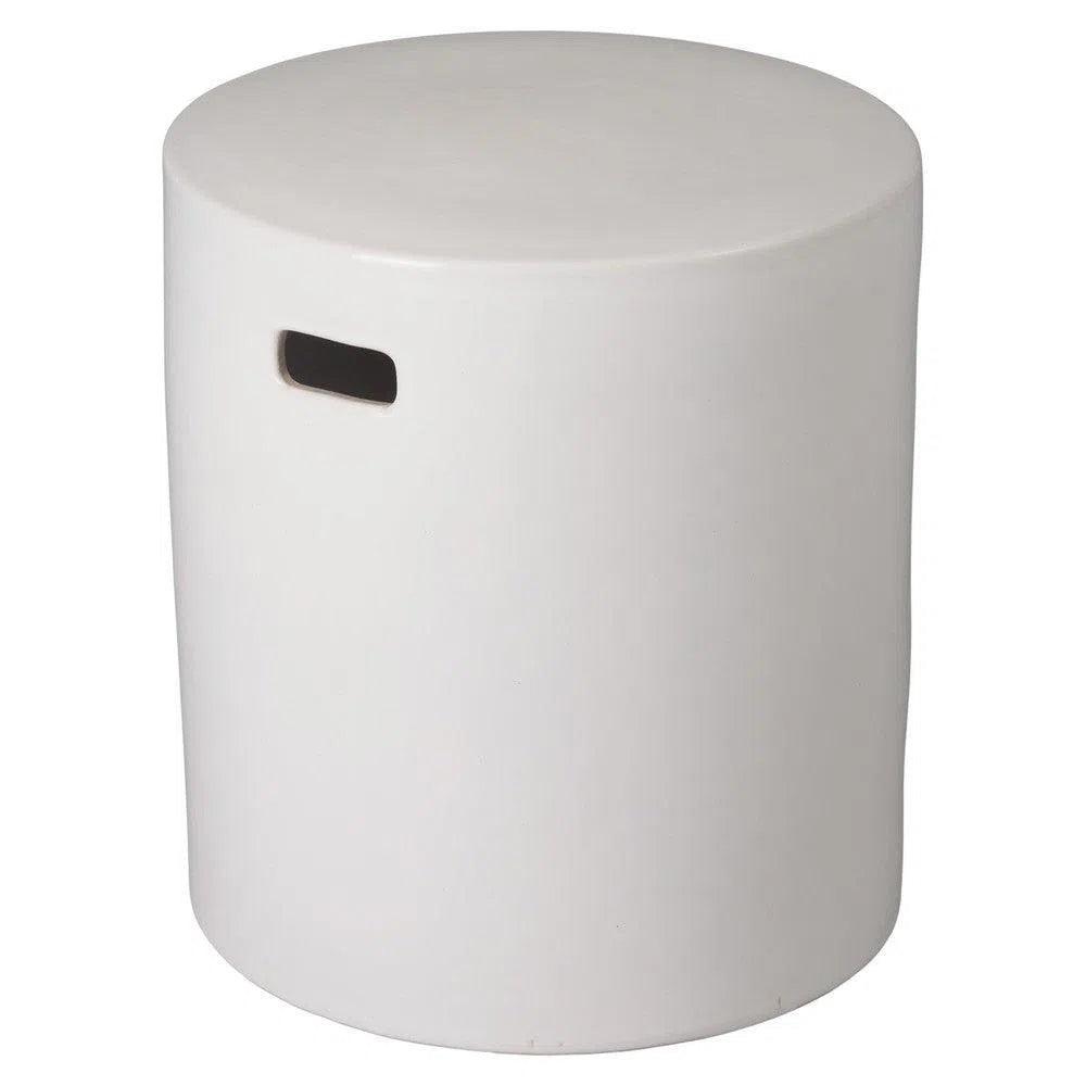 18 Inch Round White Ceramic Outdoor Garden Stool - Weatherproof Patio Side Table, Decorative Plant Stand for Porch, Poolside & Backyard Decor