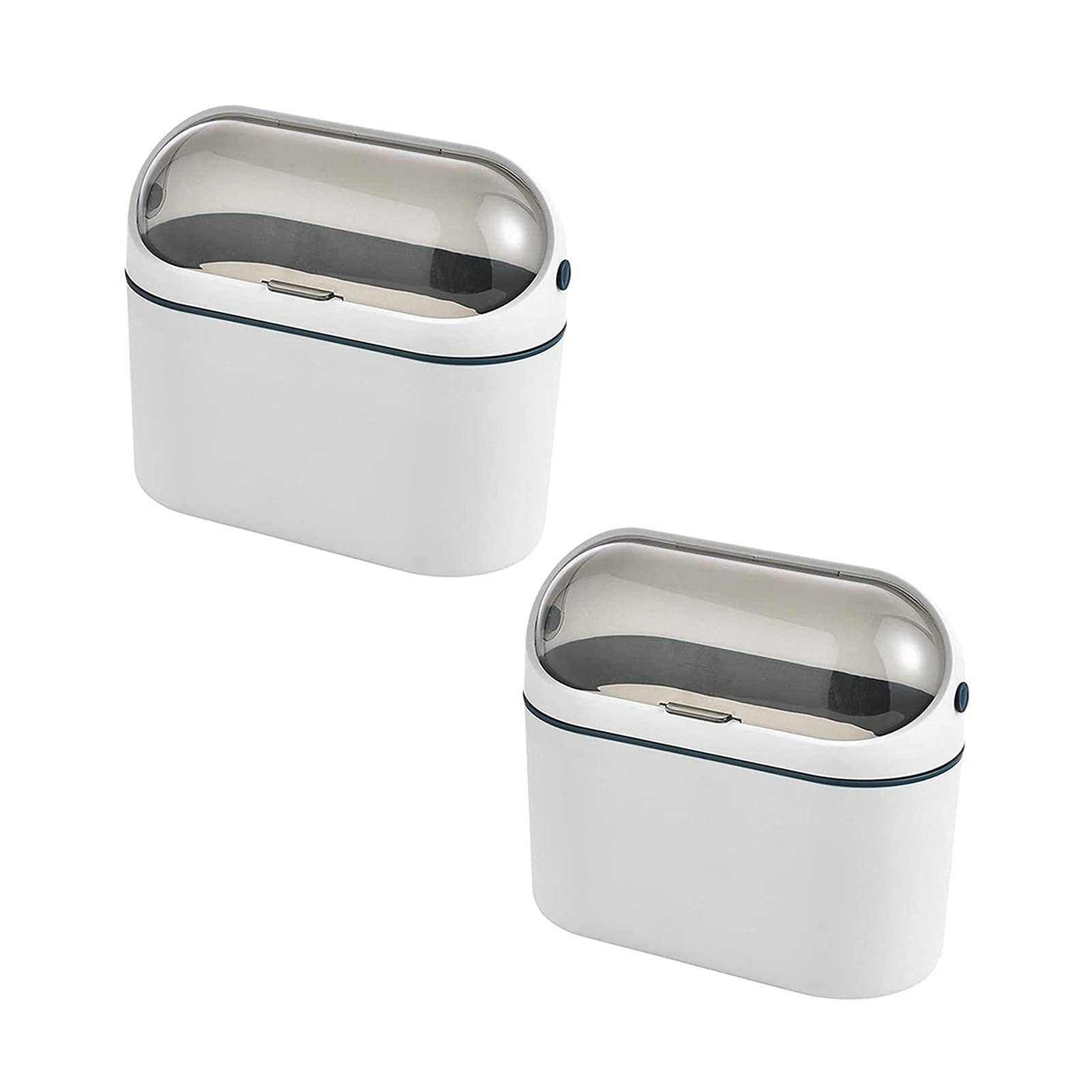 WXXGY Mini Trash Can with Lid - 2 Pack Small Desktop Garbage Bin for Office, Home & Coffee Table | Compact Waste Basket for Paper, Snacks & Daily Trash | Blue (Set of 2)