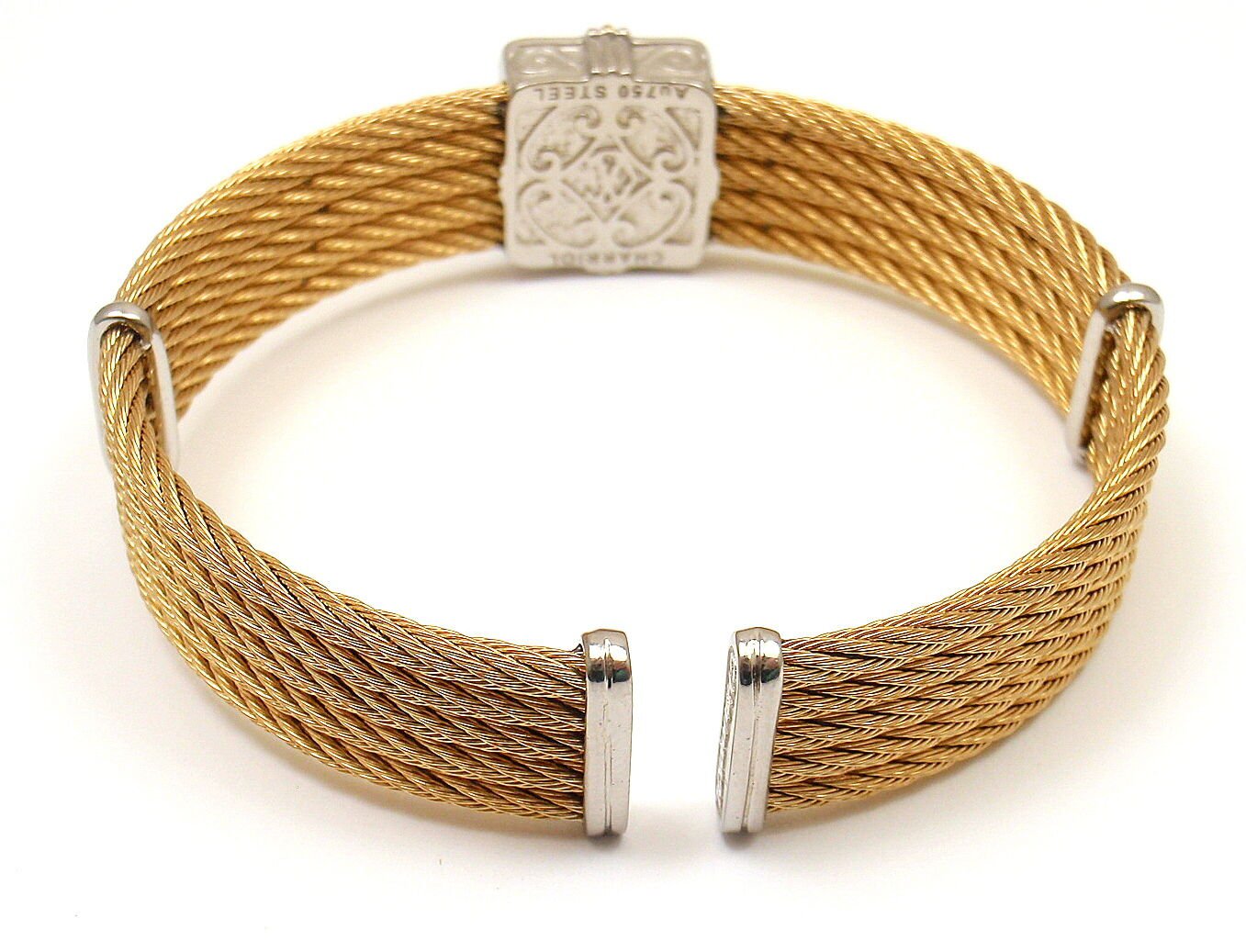 Authentic Charriol 18K Gold & Steel Wire Diamond White Topaz Celtic Bracelet - Luxury Jewelry for Women, Elegant Gift for Her, Perfect for Weddings & Special Occasions