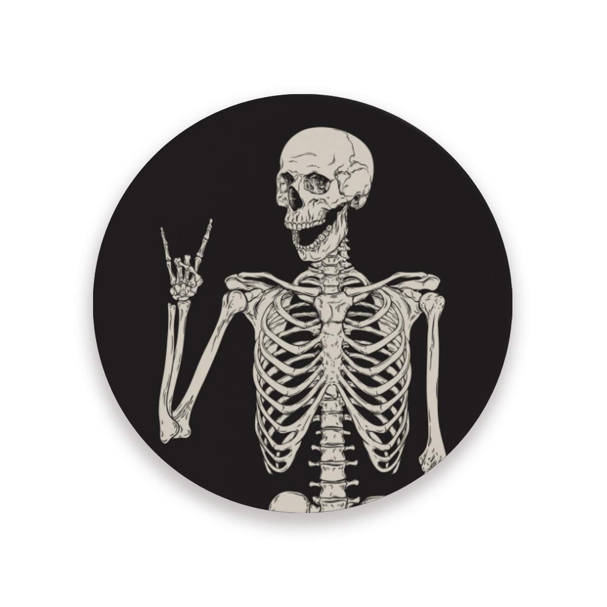 STAYTOP Rock Roll Skull Skeleton Drink Coasters Set of 2 - Absorbent Ceramic Coasters with Cork Backing for Beer, Wine & Cocktails - Unique Gift for Men, Women, Bar Decor & Housewarming Parties - Perfect for Home, Office & Game Room Entertainment