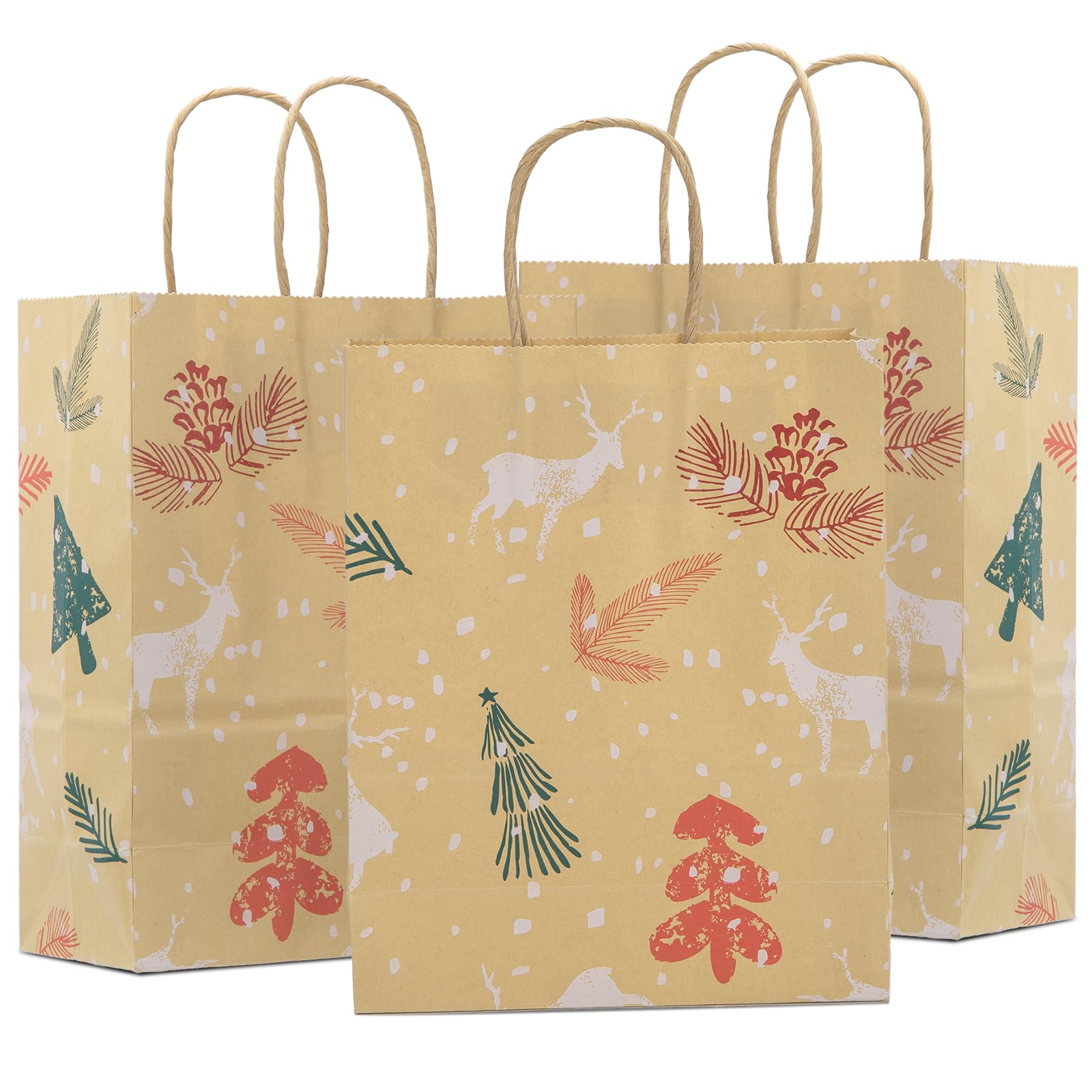 50Pcs Christmas Gift Bags with Handles - Medium Recycled Xmas Party Favor Bags Bulk for Holiday Gifts, Treats & Goodies - Perfect for Christmas Parties, Gift Exchanges & Holiday Celebrations