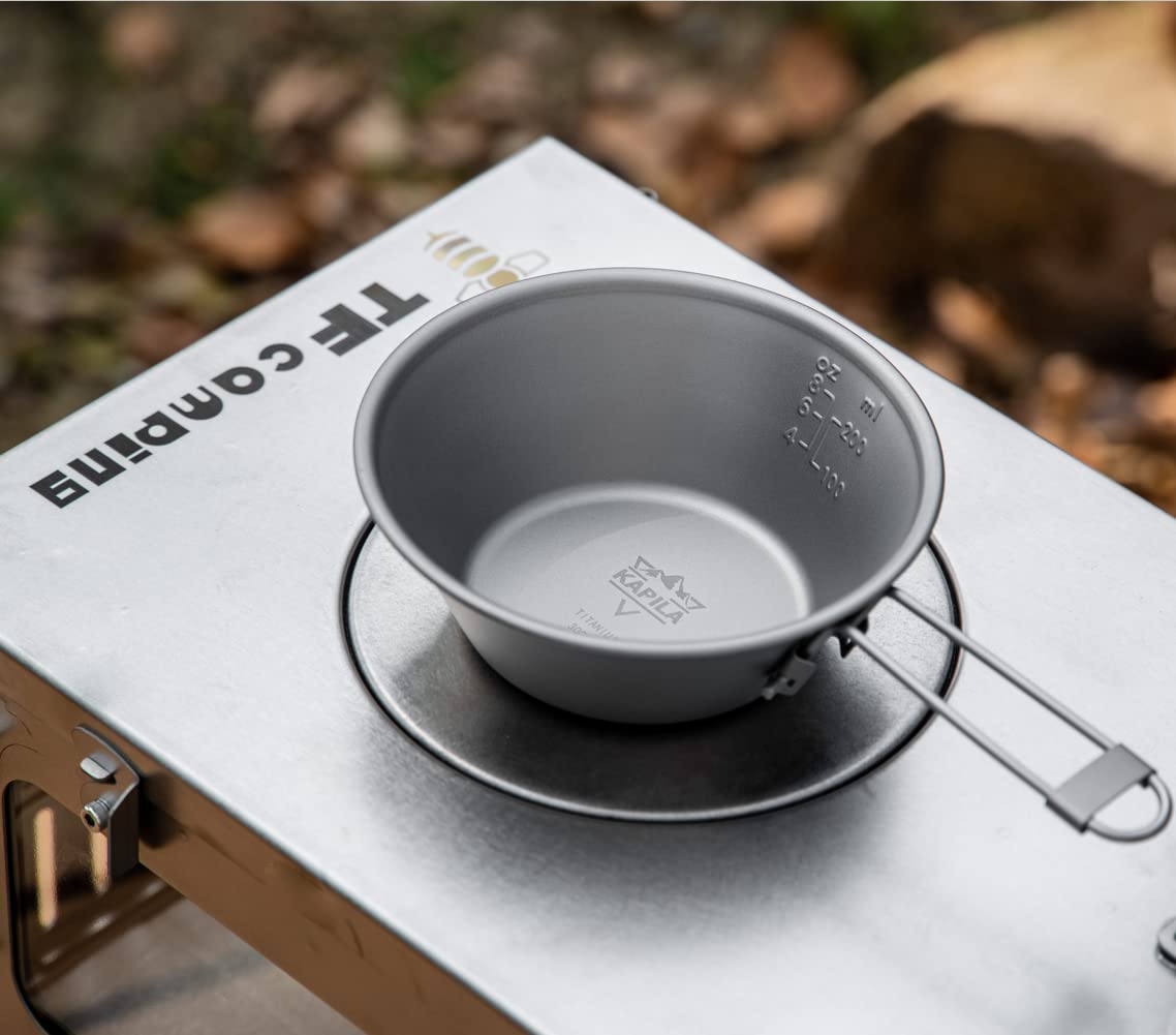 KAPILA 300ml Titanium Camping Bowl with Folding Handle - Lightweight Outdoor Tableware for Hiking, Backpacking & Picnic (Dish, Cup, Cookware)