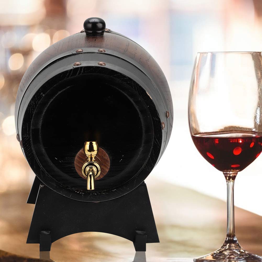 Premium 3L Oak Aging Barrel for Whiskey, Beer, Wine & Bourbon - Vintage Striped Black Red Oak Barrel with Faucet & Stand - Perfect for Home Brewing, Restaurants & Craft Spirit Aging