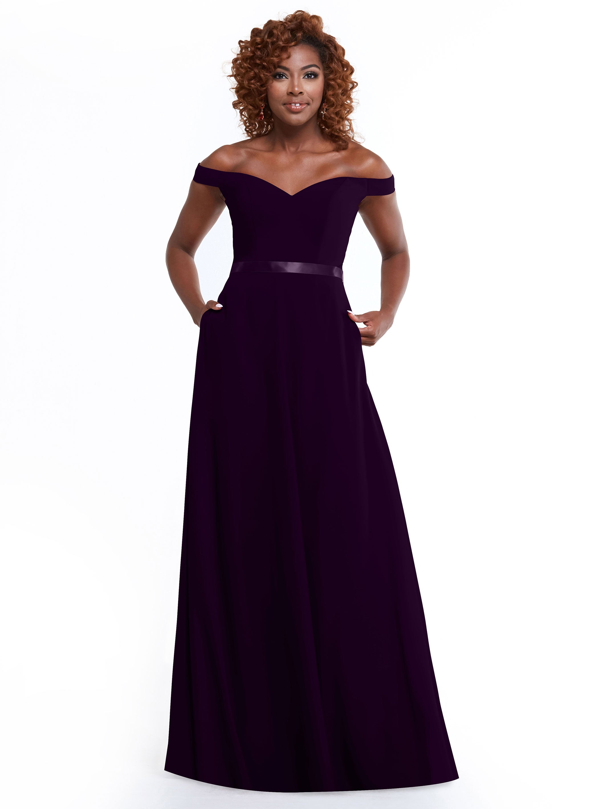 Off Shoulder A-Line Chiffon Bridesmaid Dress with Sash - Elegant & Flowy for Weddings, Parties & Special Occasions