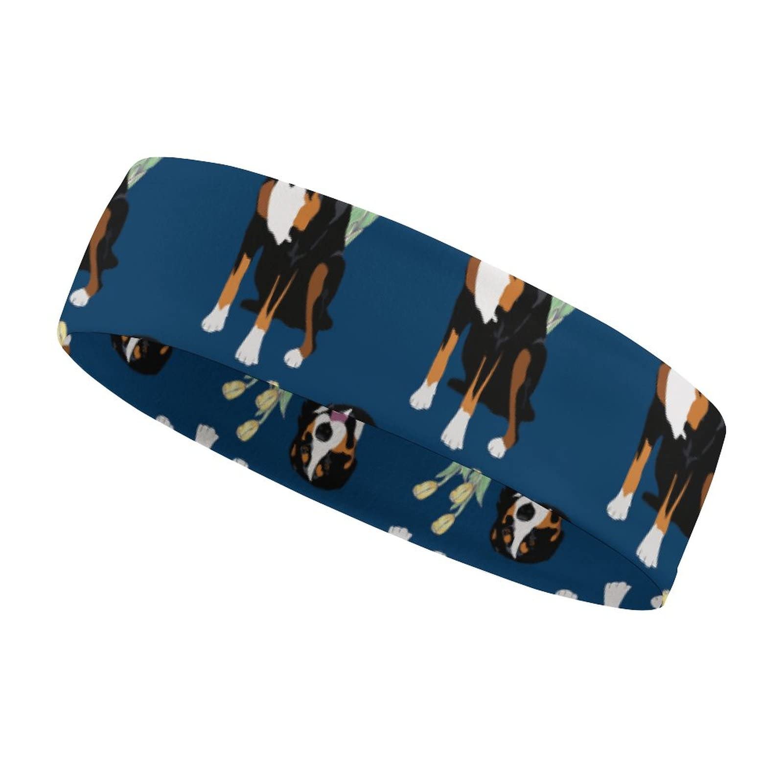 **Aiyoolee Floral Bernese Mountain Dog Headbands for Men & Women – Quick-Dry Non-Slip Sports Head Wrap for Running, Cycling, Basketball, Yoga & Fitness – Navy Blue Sweatband for Workouts & Active Lifestyles**