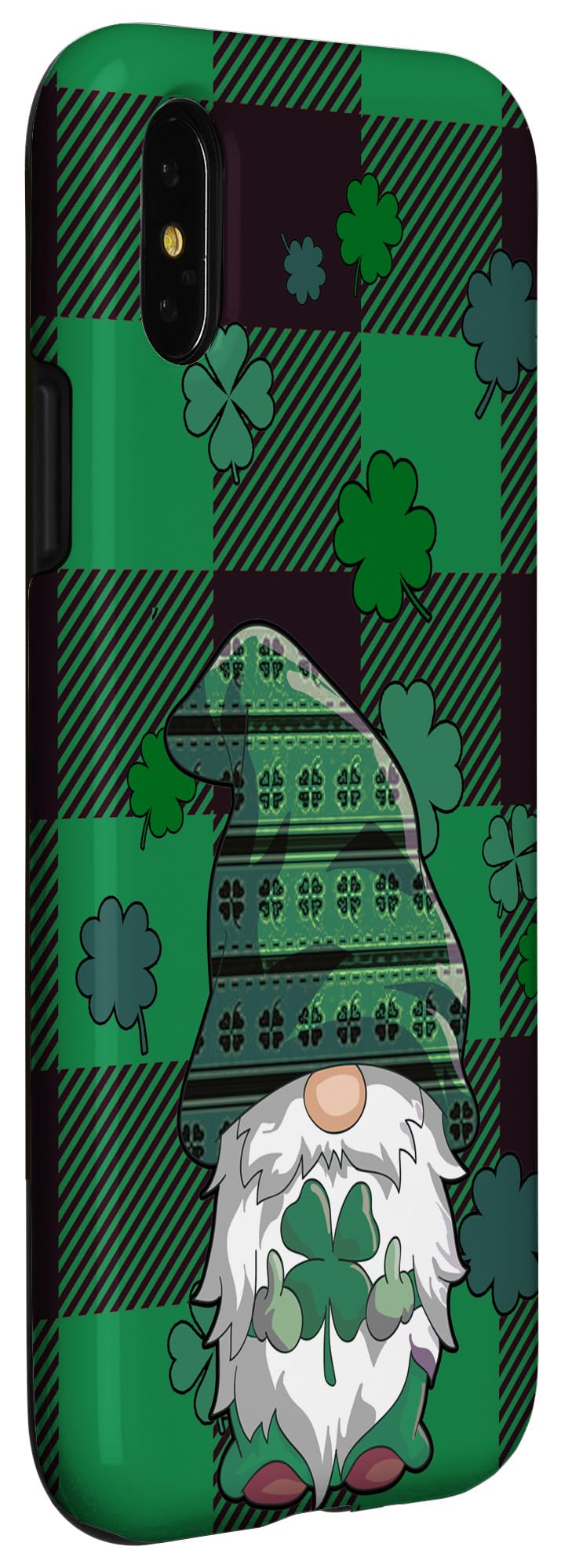 iPhone X/XS St. Patrick's Day Phone Case - Lucky Gnomes & Green Buffalo Plaid Design | Perfect for Irish-Themed Parties & Everyday Protection