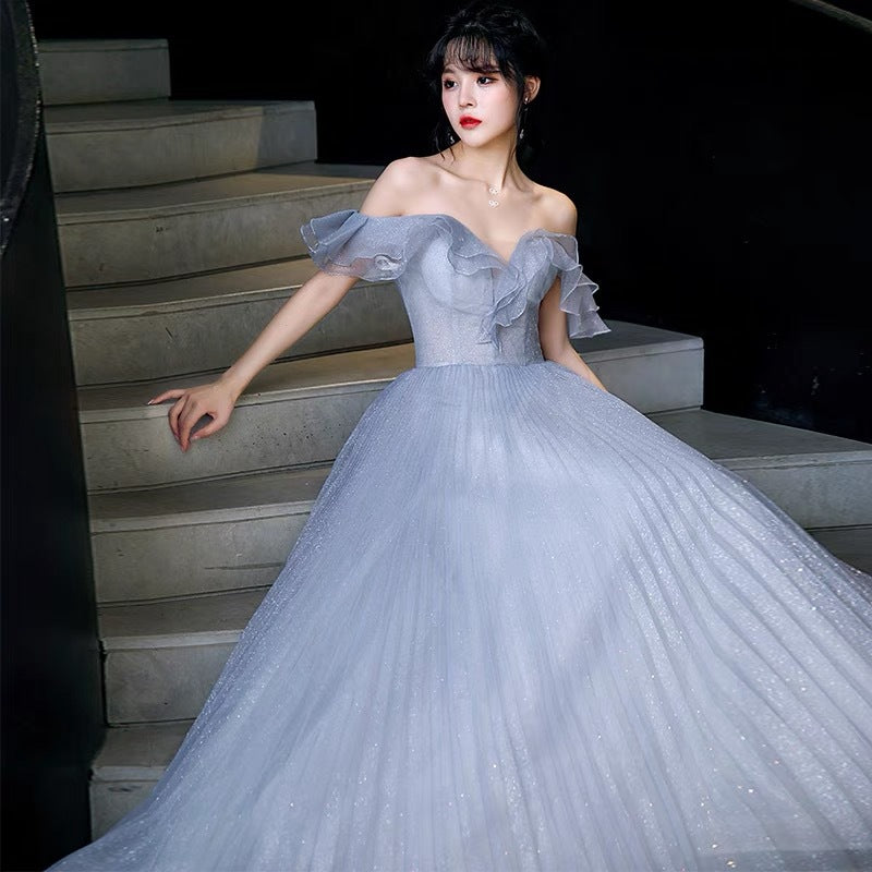 Elegant Off Shoulder A-Line Prom Dress with Tulle Skirt - Perfect for Evening Parties, Homecoming, and Formal Events