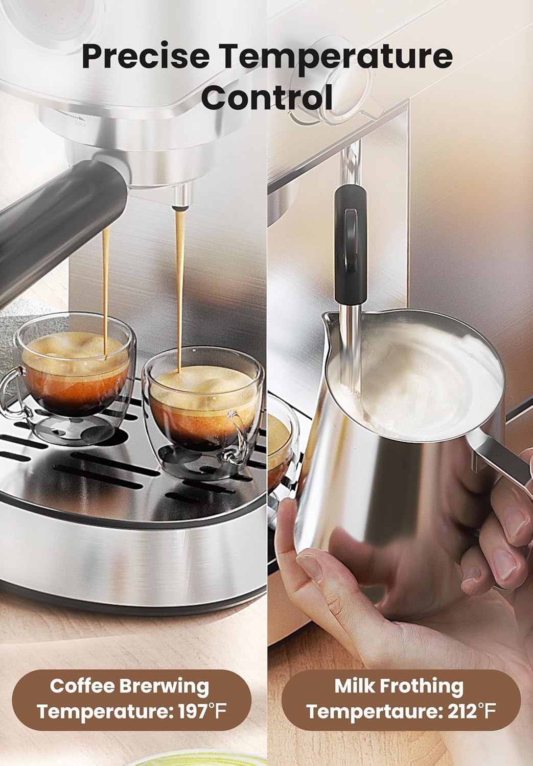 Gevi 20 Bar Professional Espresso Machine with Milk Frother - Stainless Steel Commercial Coffee Maker for Home & Office - Compact Cappuccino/Latte Machine - Perfect for Coffee Shops, Restaurants & Gifts