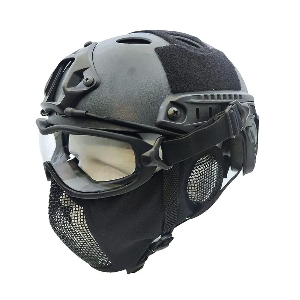 Tactical Airsoft Fast Helmet with Foldable Half-Face Mesh Mask & Goggles - Full Face Protection Set for Airsoft, Paintball, and Outdoor Sports