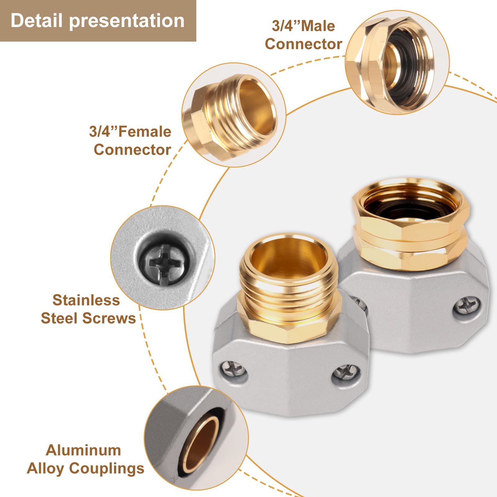 3-Pack Aluminum Garden Hose Repair Kit with Zinc Clamps - Female & Male Connectors for 3/4
