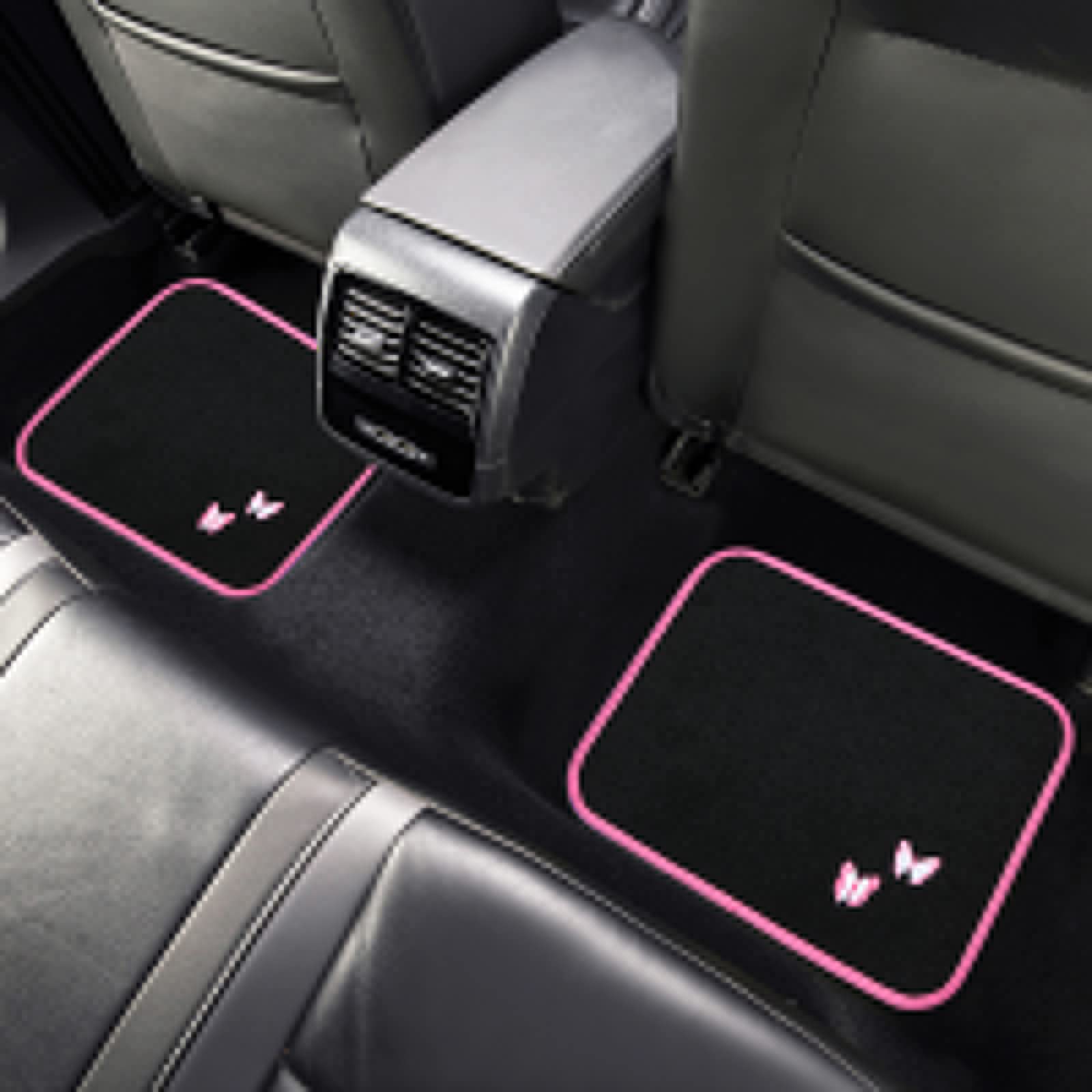 August Auto Universal Fit Butterfly Carpet Car Floor Mats with Heel Pad - 4-Piece Set for Sedans, SUVs, Trucks & Vans (Black/Pink) | All-Weather Protection & Enhanced Grip for Daily Commutes, Road Trips & Family Adventures