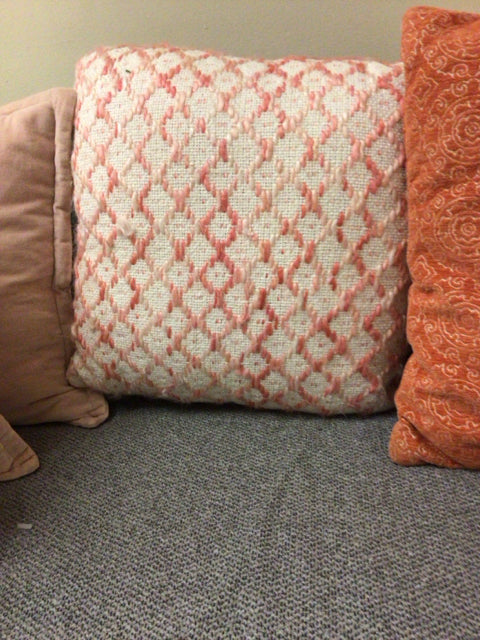 Pier 1 Pink & White Decorative Throw Pillow - Soft Cotton Cushion for Sofa, Bed & Home Decor - Perfect for Living Room, Bedroom & Dorm Room Accents