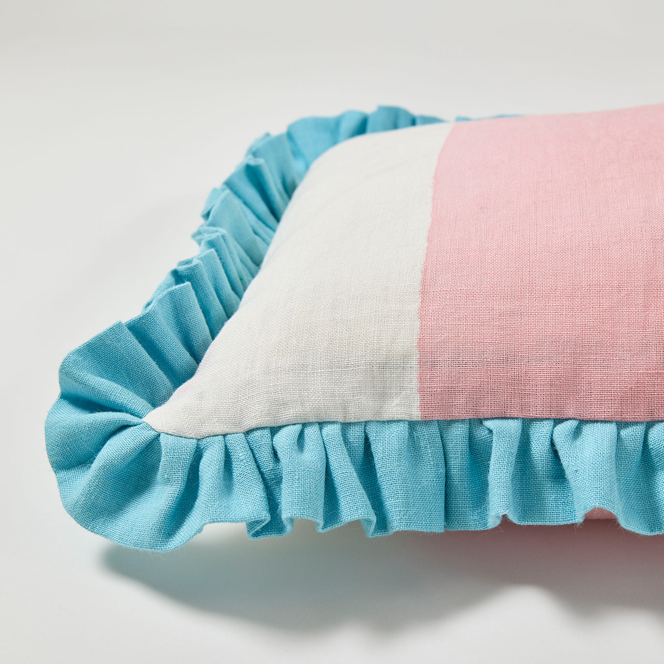 Pink Wide Stripe Frill Cushion Cover - Soft Decorative Pillow Case for Living Room, Bedroom, or Nursery Decor