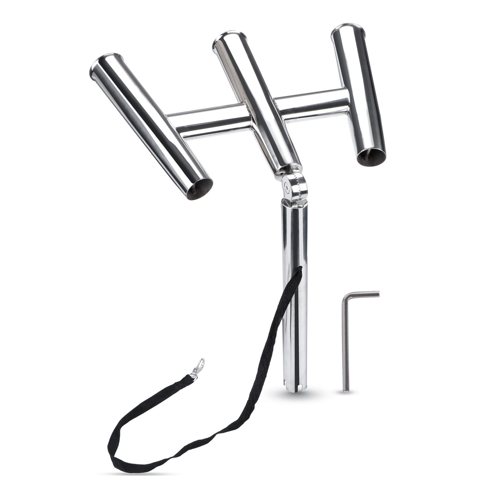 Premium Stainless Steel Triple Fishing Rod Holder for Boats - 3 Tube Silver Polished Trident Outrigger with Wrench | Easy Installation | Marine & Saltwater Fishing Accessories | Perfect for Offshore, Trolling & Deep Sea Fishing