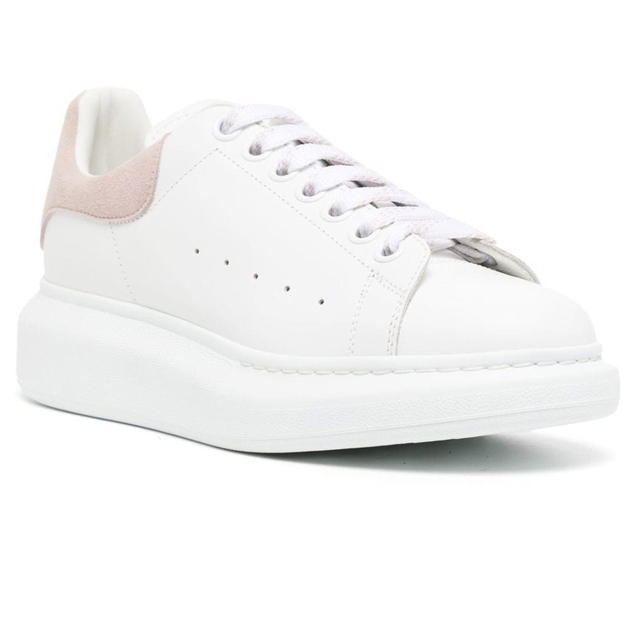 Alexander McQueen Women's Raised Sole Sneakers in White & Pink | Fashionable Chunky Platform Shoes for Casual Wear & Street Style Outfits