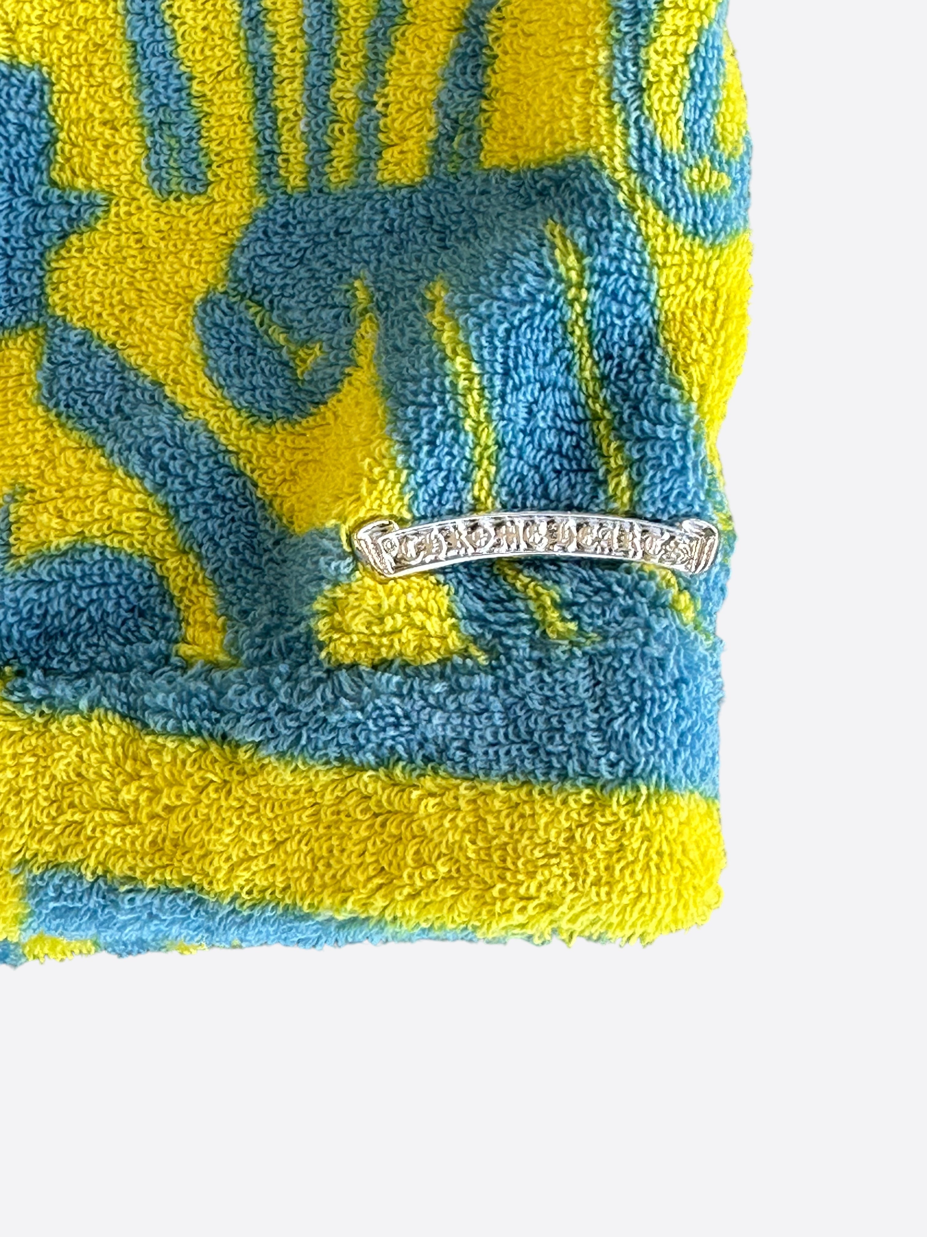 Chrome Hearts Yellow & Blue Printed Beach Towel Shorts - Stylish Swimwear for Summer Vacations & Pool Parties