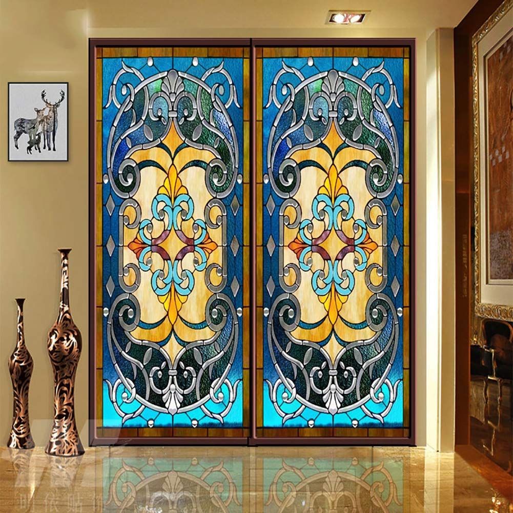 Stained Glass Window Film - Opaque Self-Adhesive Decorative Privacy Sticker for Bathroom, Living Room & Kitchen | Fits All Smooth Glass Surfaces 110x900cm (43x354inch) | Perfect for Home Decor, Office Privacy & Sun Protection