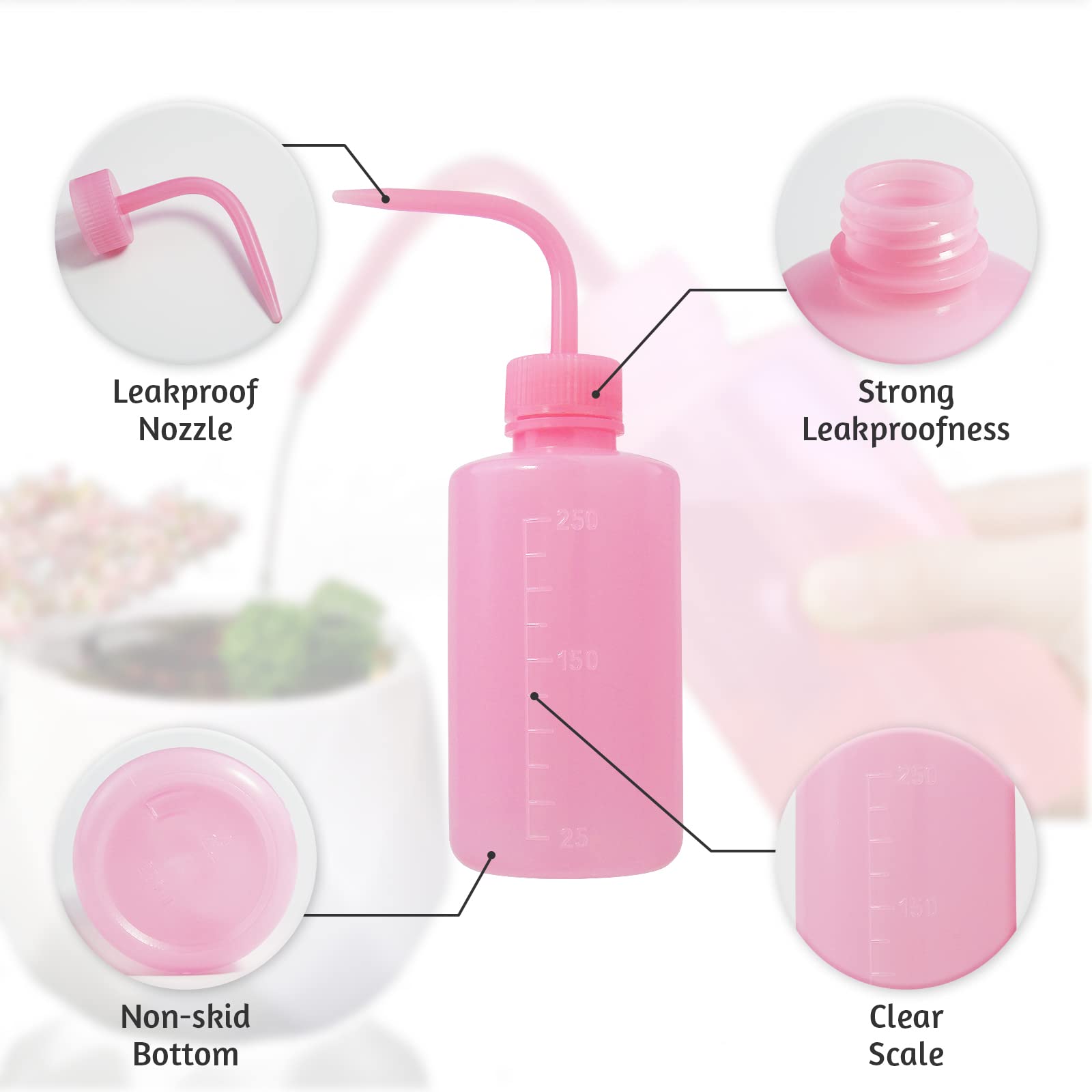 4 Pack Plastic Wash Bottles for Tattoo Cleaning, Water Squeeze Bottles with Diffuser Tip - Food Grade Squeeze Dispensers for Salad Dressing, Jam, Syrup (Pink) - Perfect for Tattoo Artists, Home Kitchen & DIY Projects