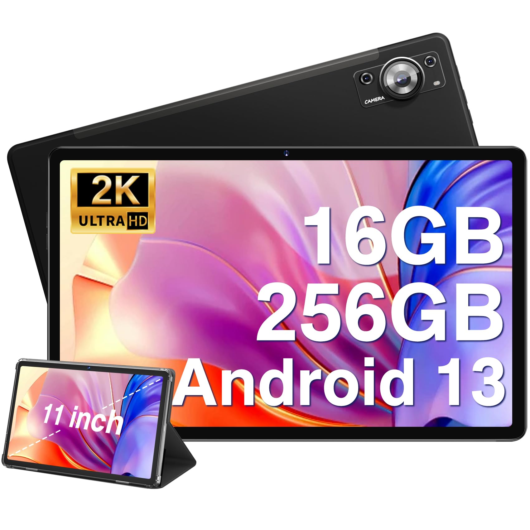 ZIOVO 11 inch Android Tablet 2023 - 16GB RAM 256GB ROM 1TB Expandable, Octa-Core 2.0GHz, 2K FHD Display, 8600mAh Battery, 13MP+5MP Dual Camera, 5G WiFi Bluetooth - Perfect for Work, Study & Entertainment (Black)