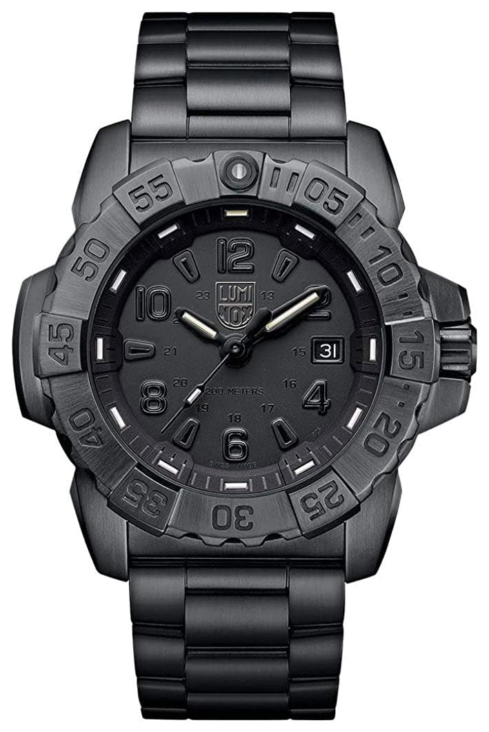 Luminox Navy Seal Steel Blackout XS.3252.BO.L Men's Military Dive Watch - 45mm Black Stainless Steel Case, Date Function, 200m Water Resistant, Sapphire Crystal - Swiss Made - Perfect for Scuba Diving, Outdoor Adventures & Tactical Operations