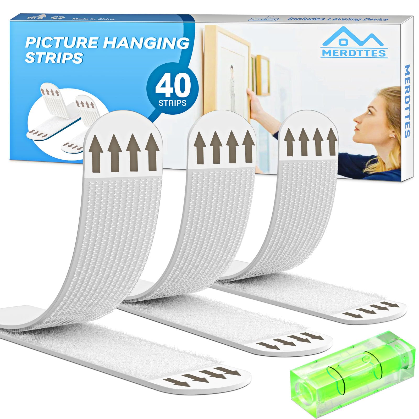 Heavy Duty Large Picture Hanging Strips - 20 Pairs (40 Packs) No Damage Adhesive Wall Hooks for Posters, Frames & Wall Decor - Perfect for Home, Office & Gallery Displays