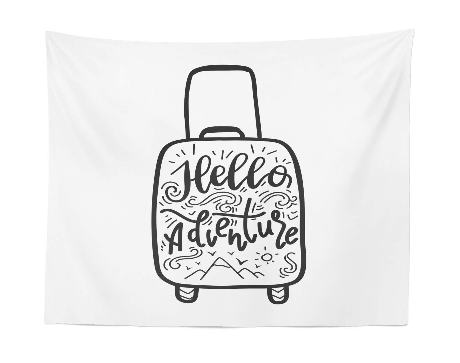 Ambesonne Adventure Tapestry Wall Art - Handwritten Lettering & Monochrome Suitcase Design - 28x23 Inch Fabric Wall Hanging for Bedroom, Living Room, Dorm Decor - Charcoal Grey & White - Perfect for Bohemian & Travel Themed Spaces