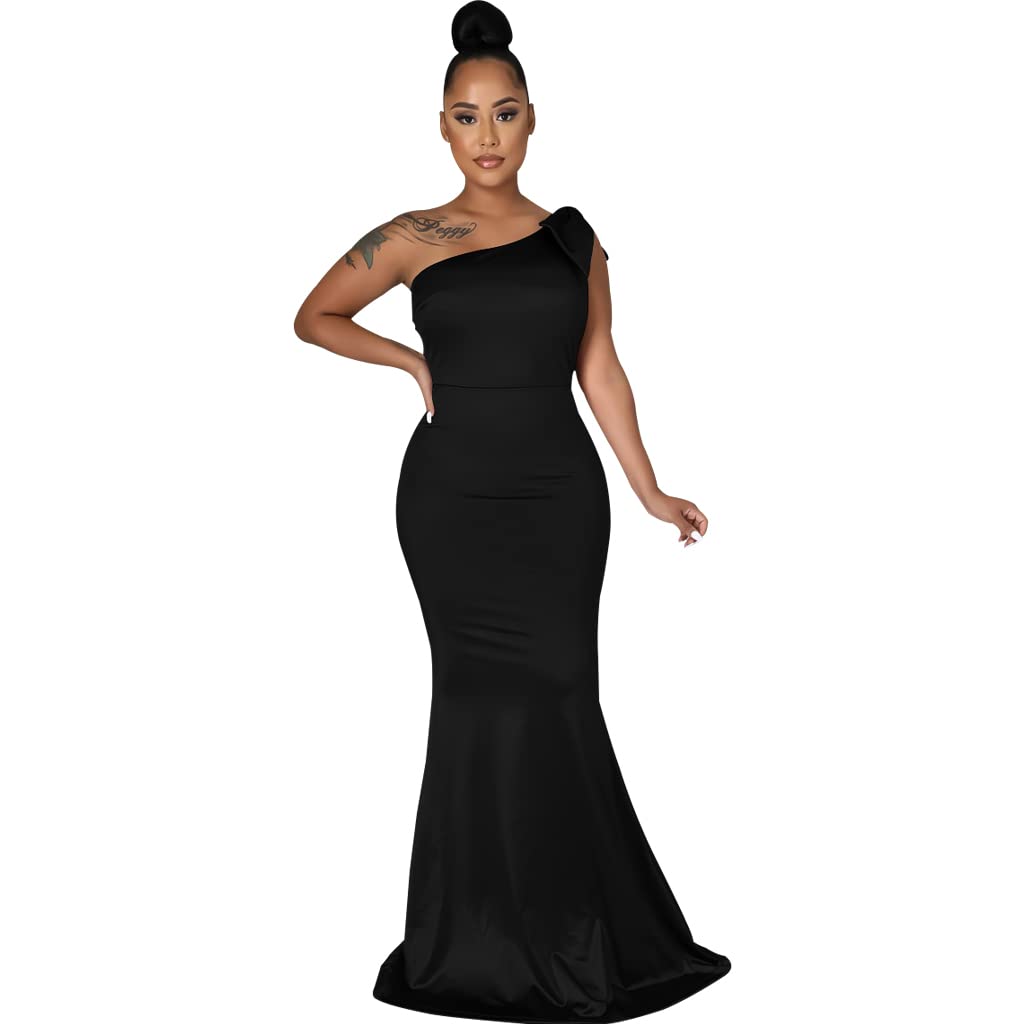 JTNFairy Women's Sexy Ruffle Sleeve One Shoulder Bodycon Dress - Elegant Pencil Dress for Curvy Figures | Perfect for Cocktail Parties, Evening Events & Formal Occasions