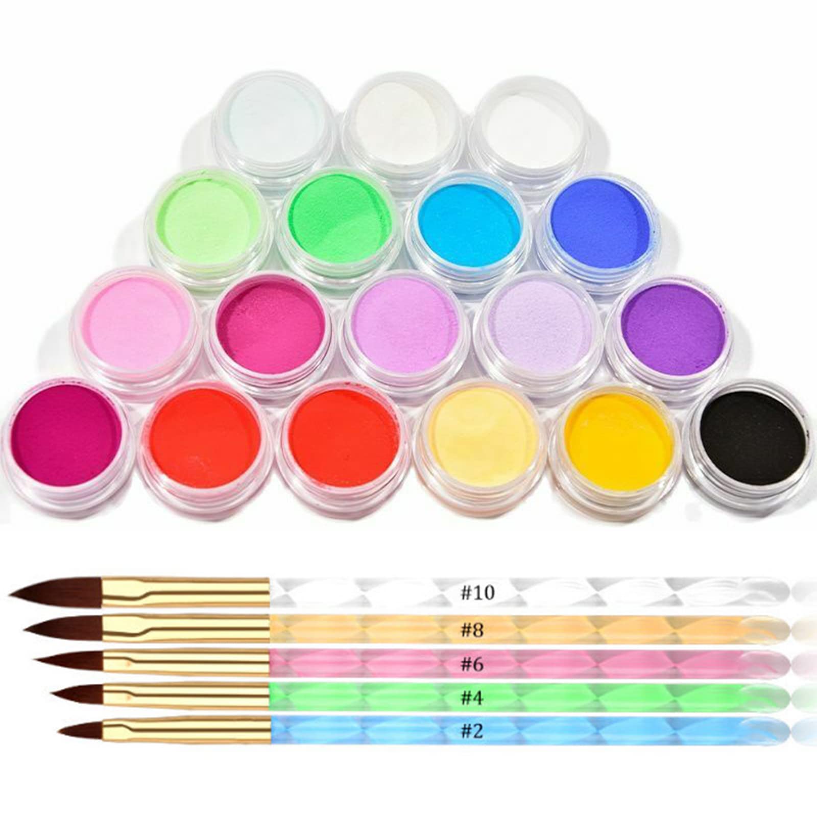 18 Colors Acrylic Nail Powder Set with 5Pcs Nail Brushes - UV Gel Nail Art Extension Kit for Crystal Nail Dust Decorations | Perfect for DIY Manicure, Salon Nail Design & Professional Nail Artistry
