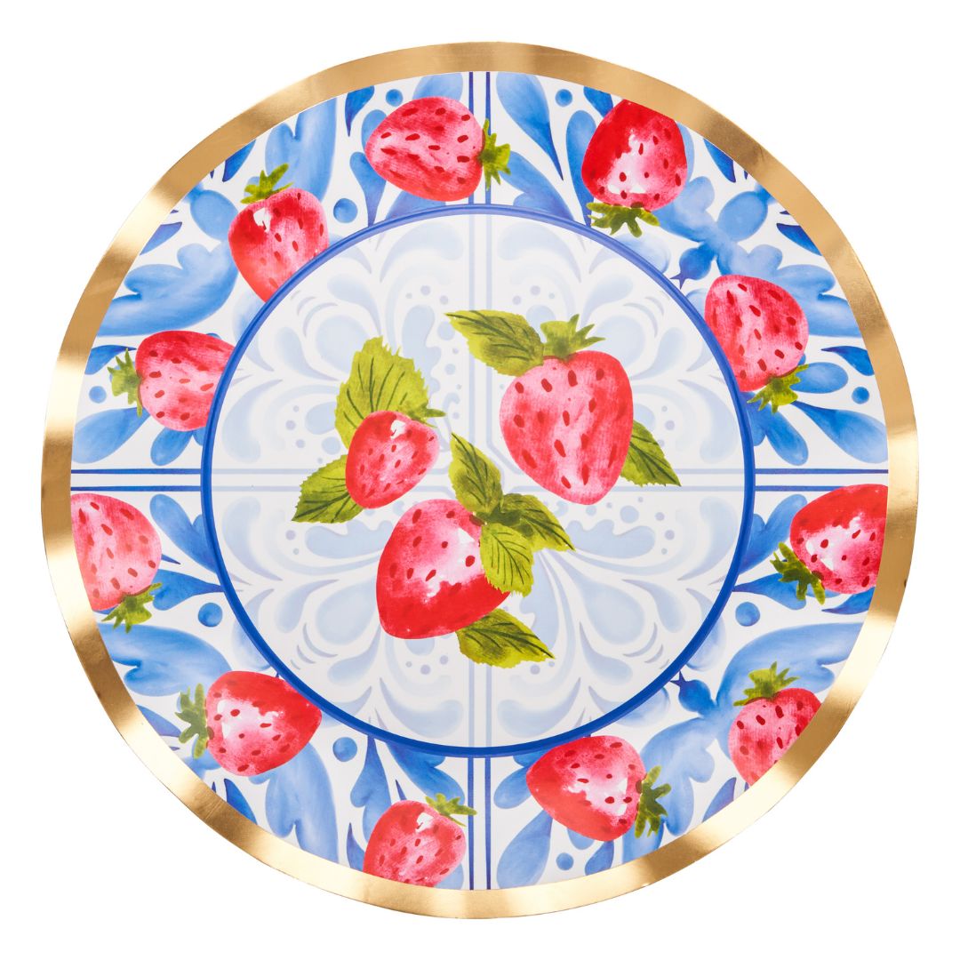 Blue Strawberries Wavy Dinner Plates - Set of 8 | Elegant Tableware for Dining, Parties & Home Decor