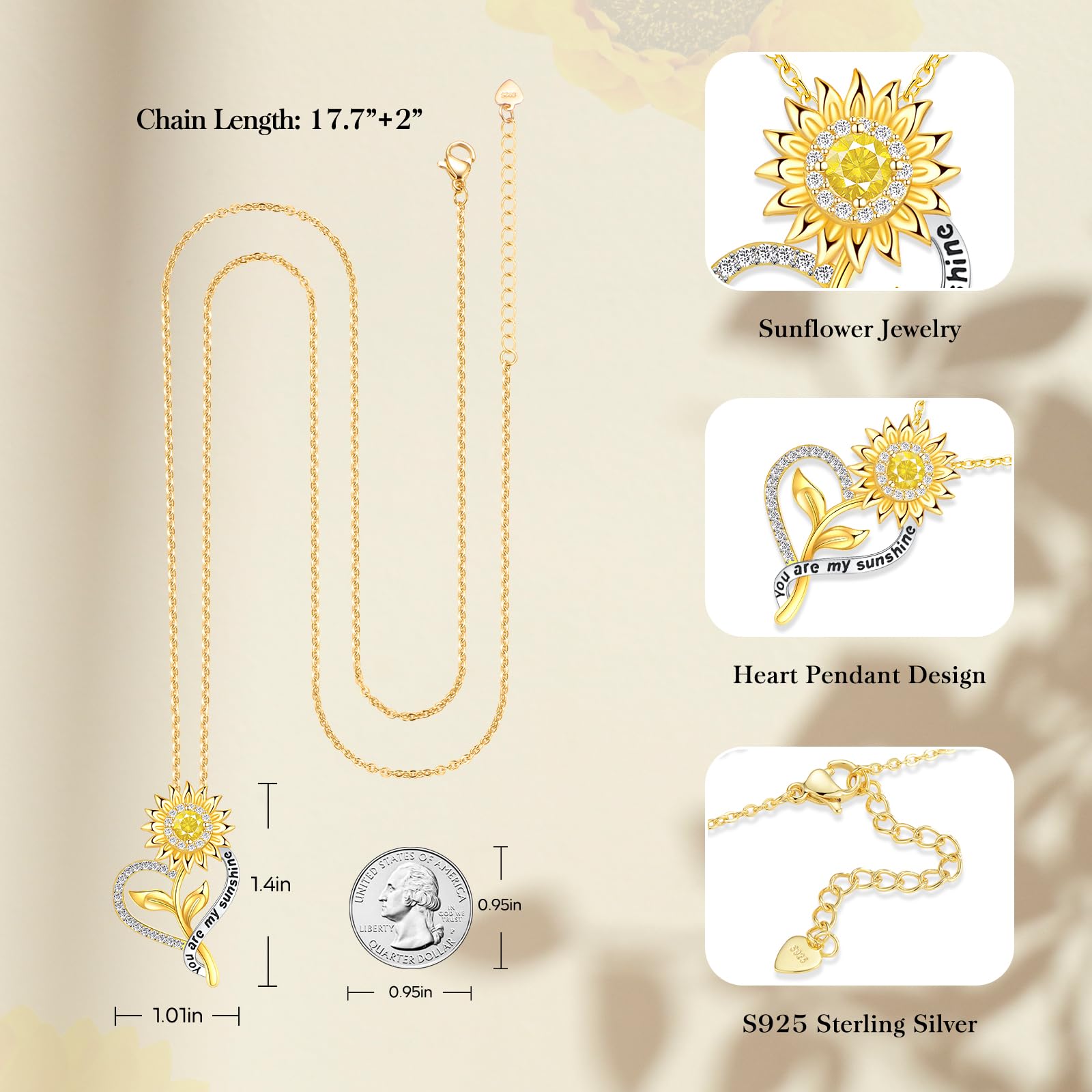 Sunflower Necklace for Women - Elegant Anniversary Jewelry Gift for Wife, Mom, or Loved Ones - You Are My Sunshine Pendant - Perfect for Birthdays, Mother's Day & Special Occasions