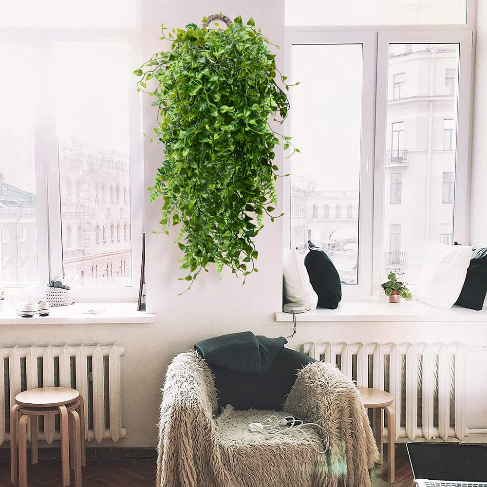 2pcs Artificial Hanging Plants 32-inch Fake Ivy Vine - UV Resistant Outdoor Plastic Greenery for Porch, Patio, Balcony & Home Decor