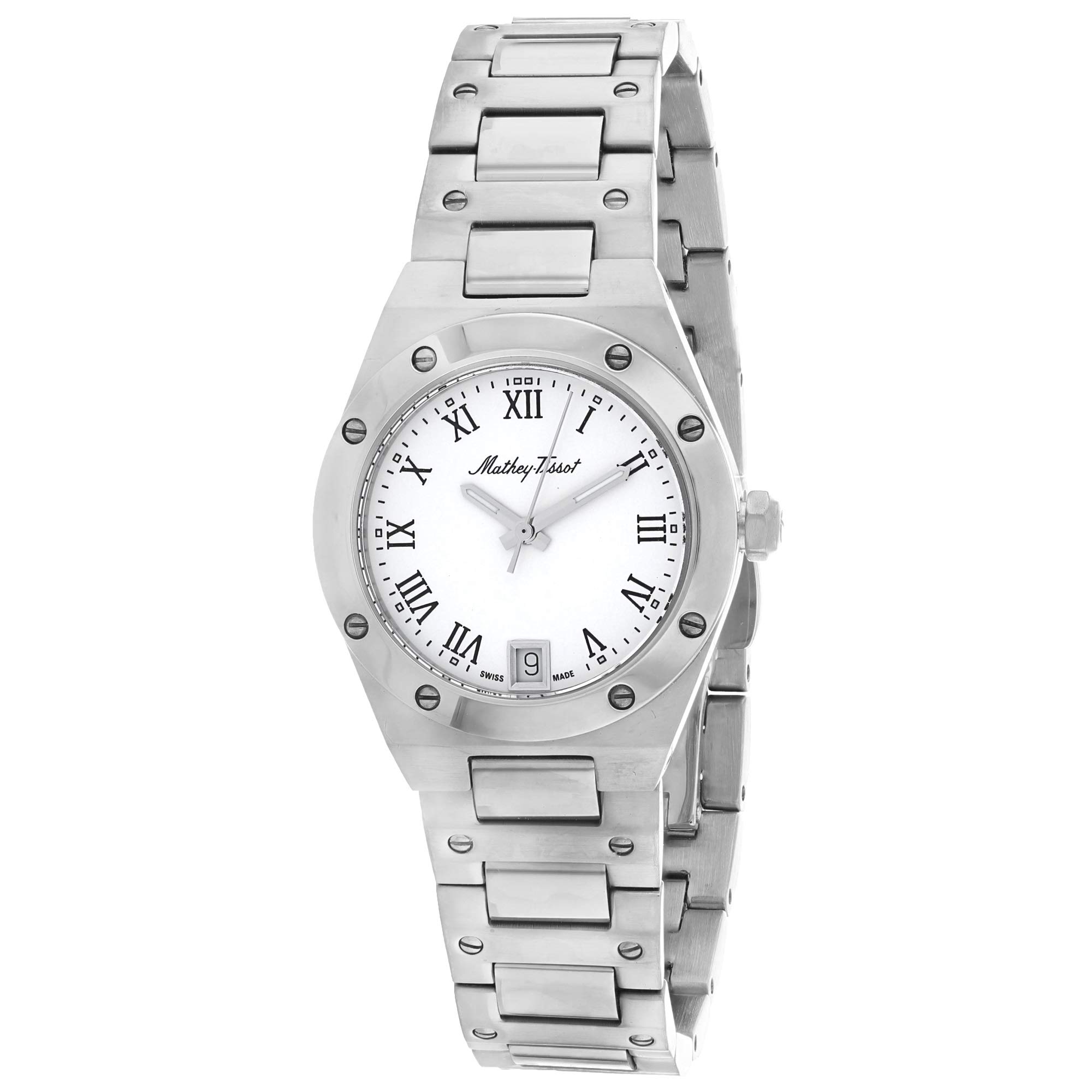 MATTHEY-TISSOT Women's Eliser Quartz Stainless Steel Watch with Silver Strap, 16mm Casual Timepiece (Model: D680ABR) in White - Perfect for Everyday Wear, Office & Casual Outfits