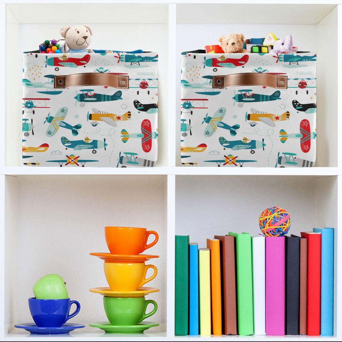 **Cartoon Airplane & Helicopter Collapsible Storage Basket - Large 15x11x9.5in Kids Toy Organizer for Closet, Nursery, Bedroom & Laundry - Foldable Bin for Toys, Clothes & Books (1 Pack)**    *(Use Case: Perfect for organizing toys, clothes, books, and essentials in kids' rooms, nurseries, closets, and laundry areas.)*