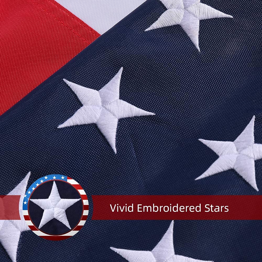 8x12 Ft American Flag - Heavy Duty 210D Polyester US Flag with Embroidered Stars & Sewn Stripes - All Weather Outdoor USA Flag with Brass Grommets - Perfect for Backyards, Parades, Schools, and Patriotic Events
