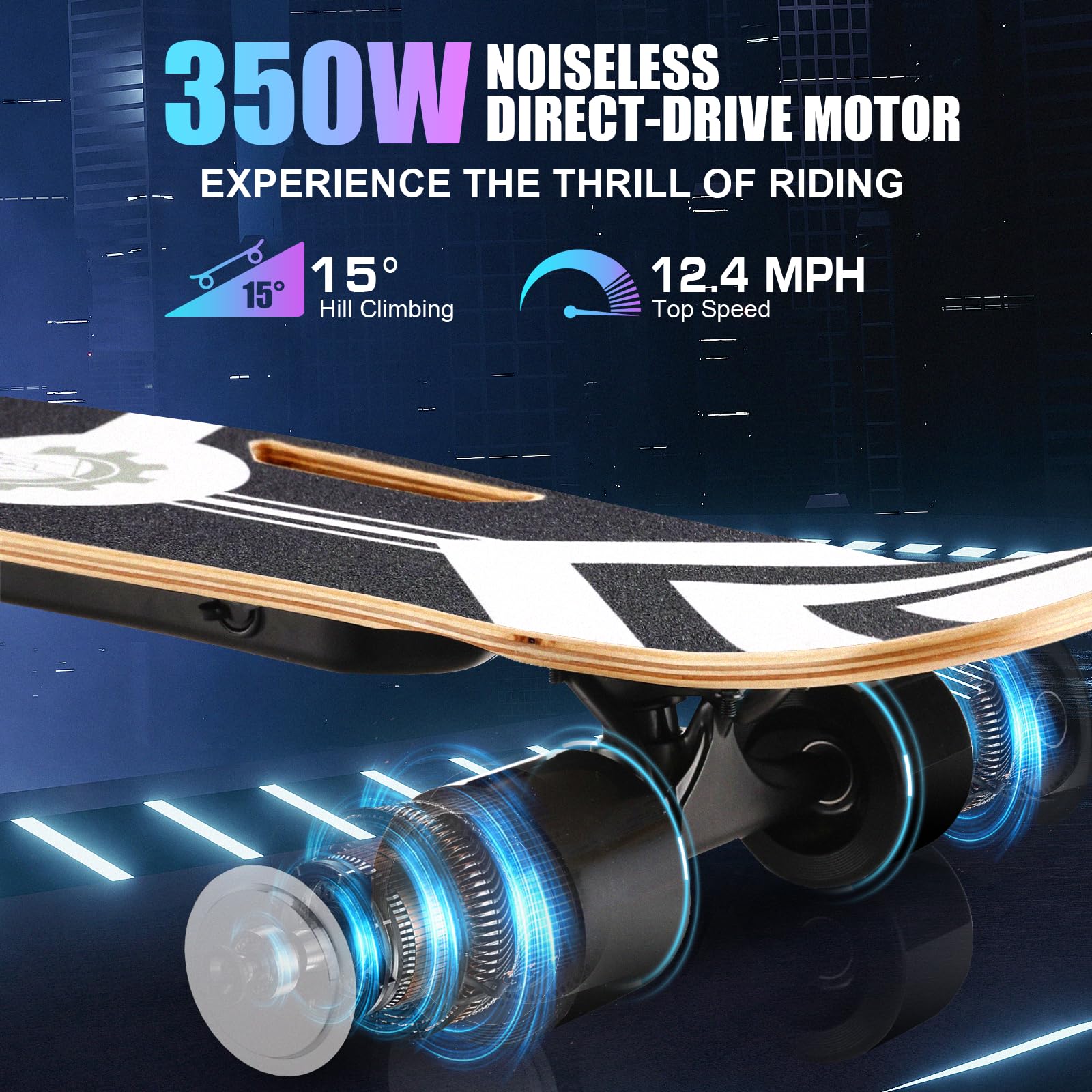 Caroma Electric Skateboard with Remote Control - 12.4 MPH Max Speed & 8 Mile Range - 3 Speed Modes Electric Longboard for Adults & Teens - Perfect for Commuting, Campus Travel & Outdoor Adventures