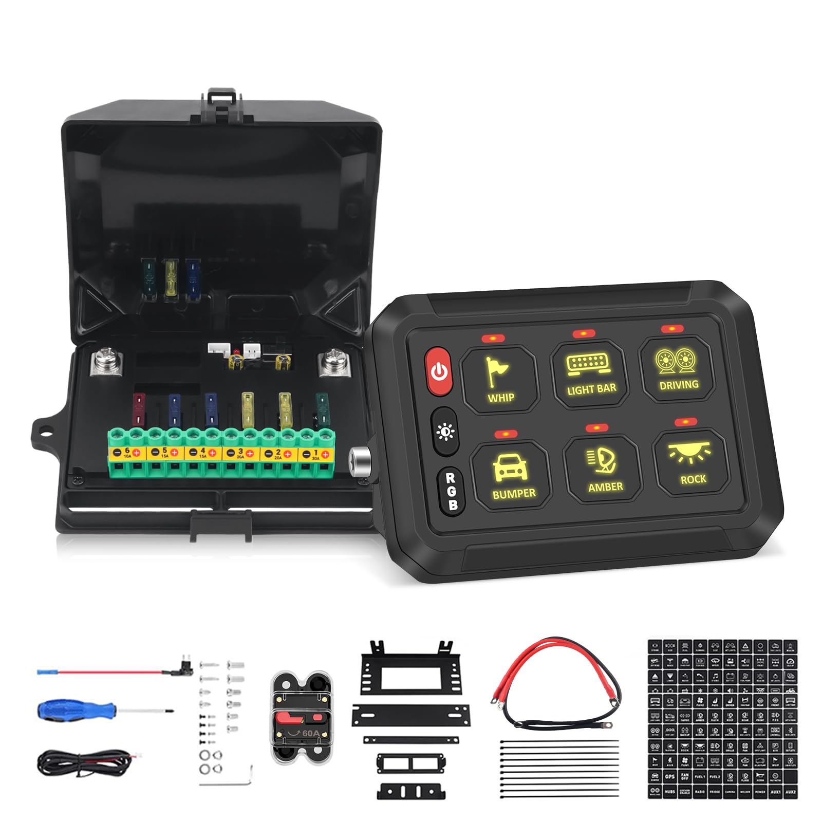 6 Gang RGB LED Switch Panel - Waterproof Aluminum Alloy for RV, Car, UTV, Truck & Trailer - Universal Vehicle Control Panel for Off-Roading, Camping & Marine Use