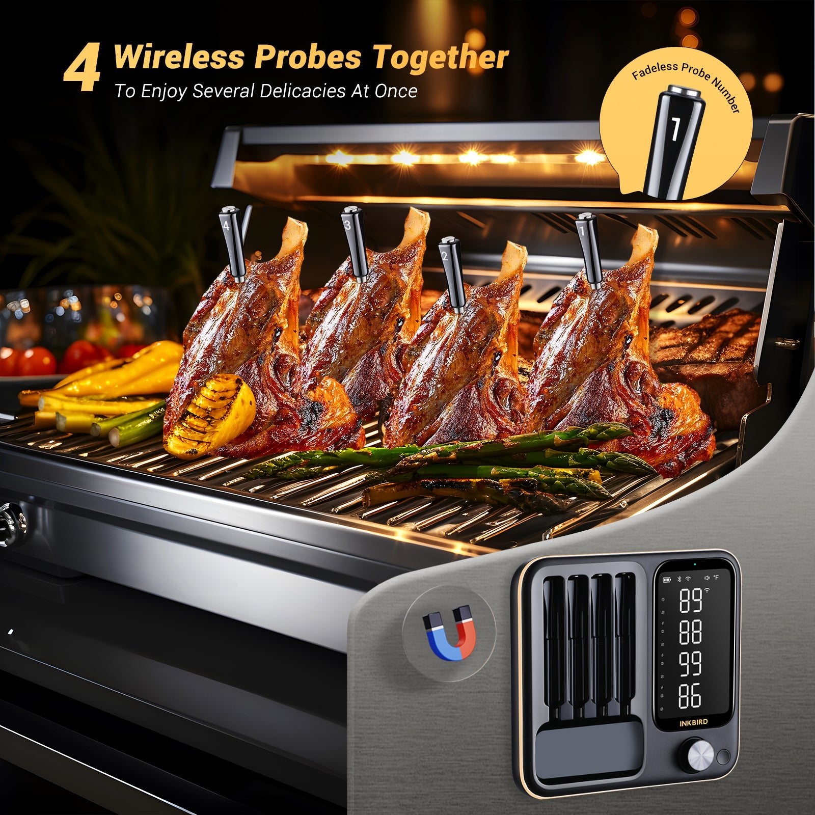 Wireless WiFi & Bluetooth Meat Thermometer for Grilling, Smoking, and Roasting - INT 14 BW - Perfect for BBQ, Kitchen, and Outdoor Cooking