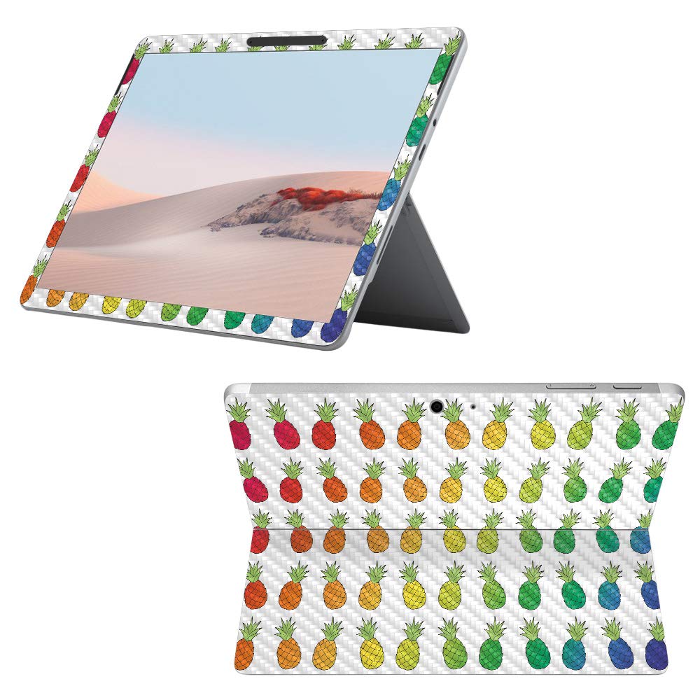 MightySkins Carbon Fiber Skin for Microsoft Surface Go 2 (2020) - Rainbow Pineapple Design | Protective Durable Textured Vinyl Wrap | Easy to Apply Removable Cover | Made in USA | Perfect for School, Work & Travel Protection