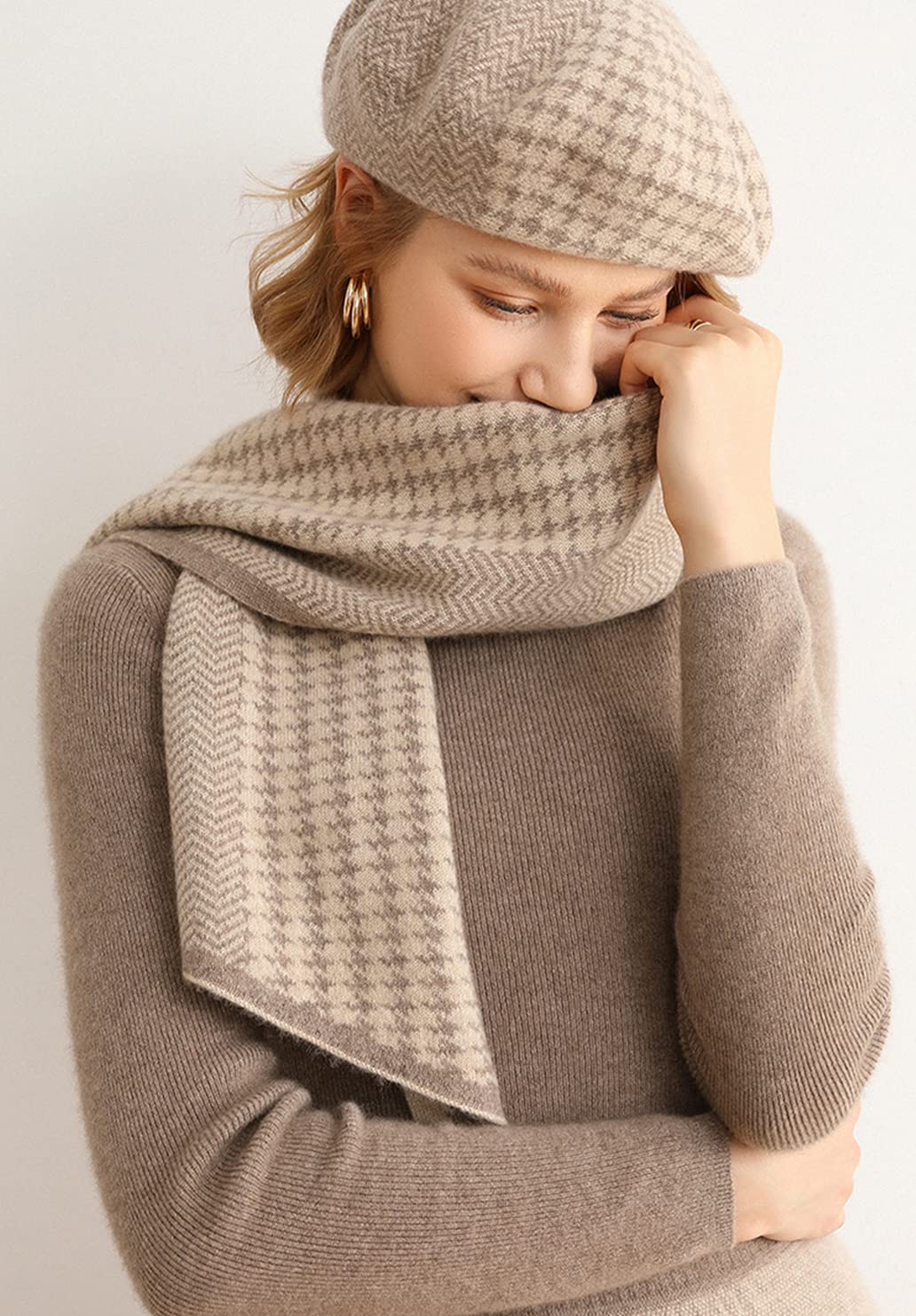 Luxury Cashmere Beret Hat & Scarf Set - Super Soft & Warm Winter Accessories for Women | Elegant Gift for Mother's Day, Anniversary, Christmas, Birthday | Perfect for Cold Weather, Office Wear & Holiday Outfits