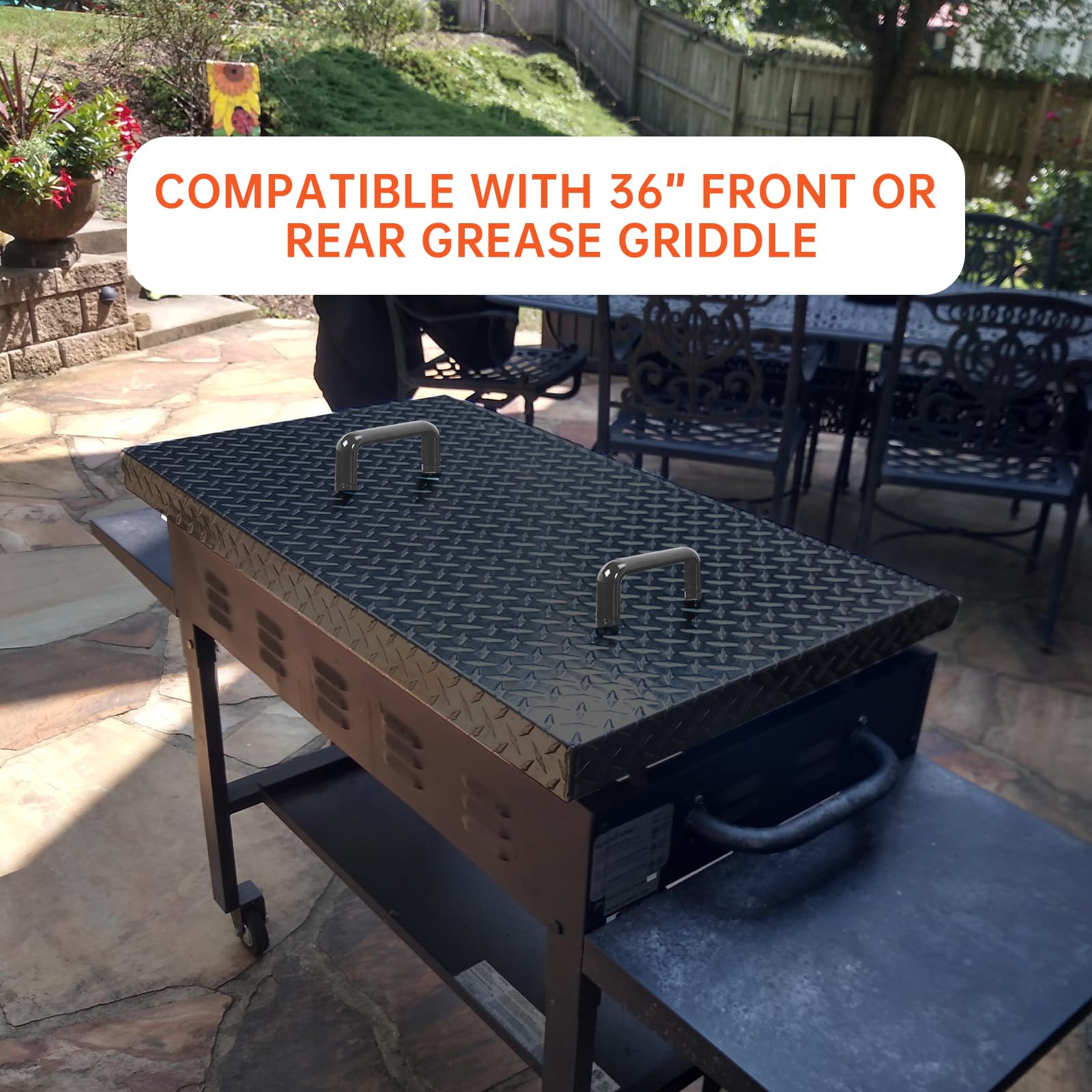 ECOTRIC 36 Inch Hard Top Griddle Grill Cover - Powder Coated Durable Lightweight Aluminum Lid with Handle for Outdoor Cooking - Compatible with 36” Front or Rear Grease Griddles - Perfect for BBQ, Camping & Backyard Grilling