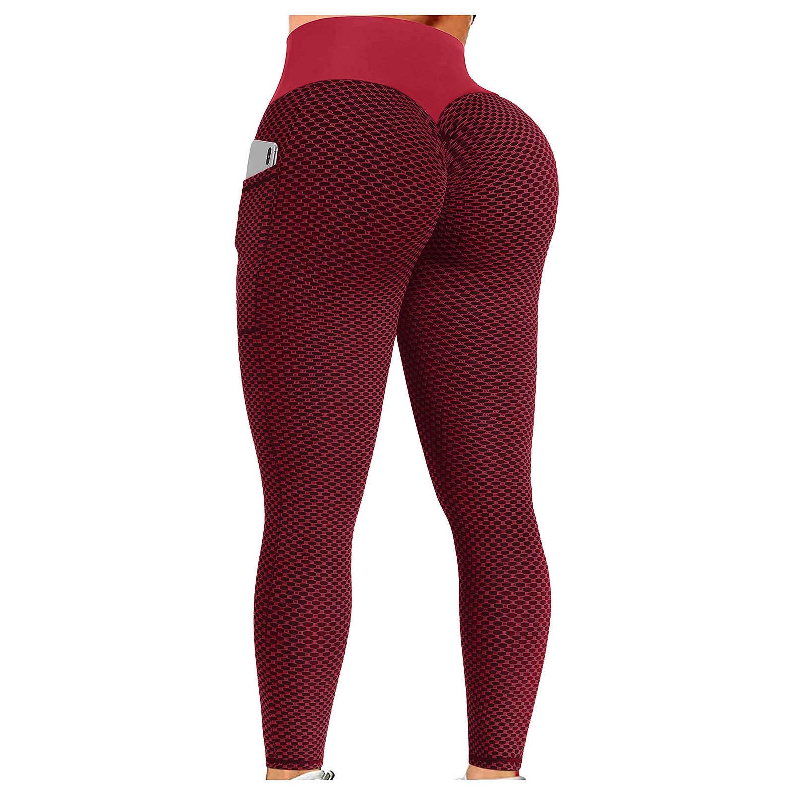 Premium High Waist Yoga Leggings with Pockets - Women's Textured Bubble Leggings for Workout & Summer - Purple & Red Color Options - Perfect for Yoga, Gym, Running and Casual Wear